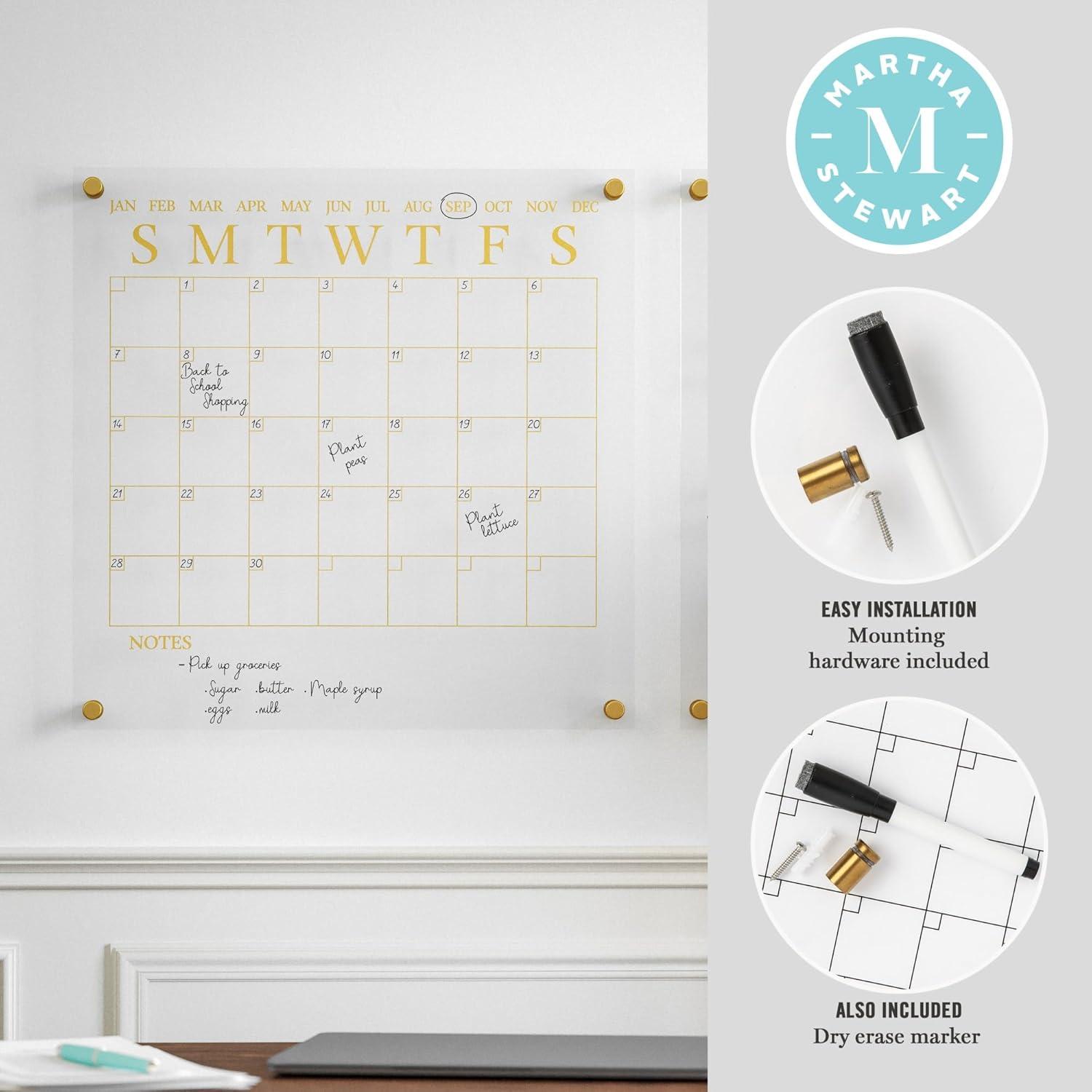 imageMartha Stewart Grayson Acrylic Wall Calendar and Notes Board with Dry Erase Marker Clear with Black Print Set of 2ClearGold