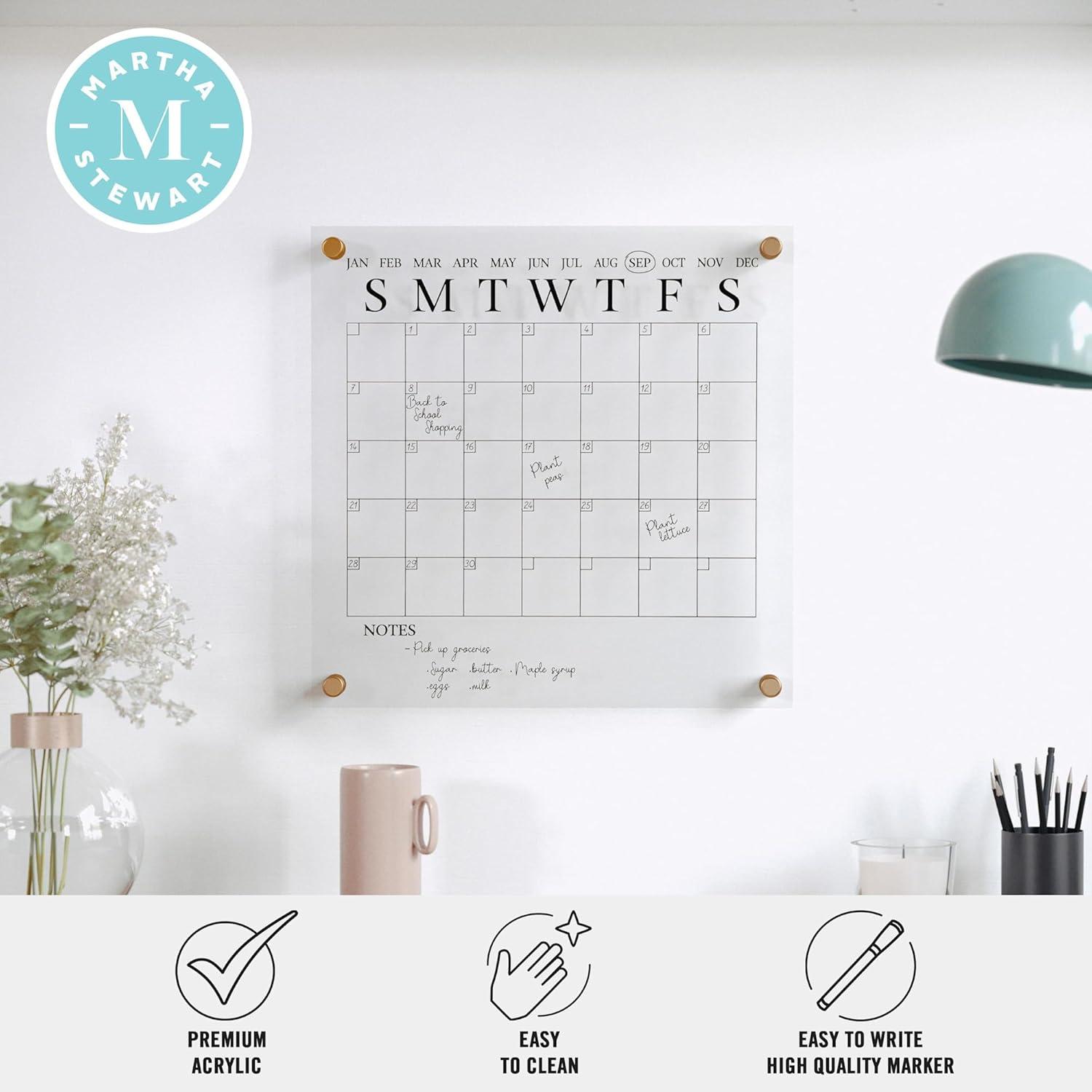 imageMartha Stewart Grayson Acrylic Wall Calendar and Notes Board with Dry Erase Marker Clear with Black Print Set of 2ClearGold