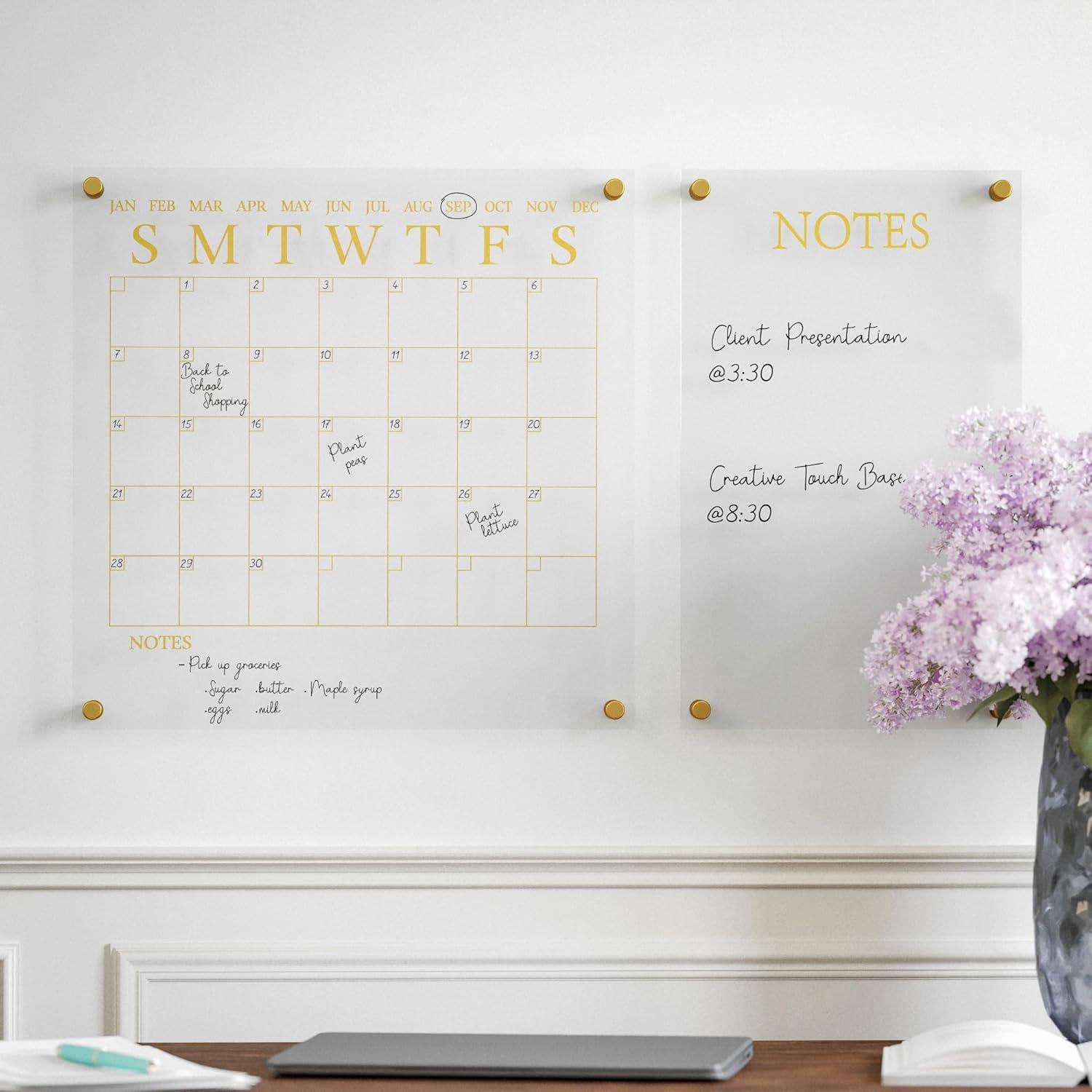 imageMartha Stewart Grayson Acrylic Wall Calendar and Notes Board with Dry Erase Marker Clear with Black Print Set of 2ClearGold