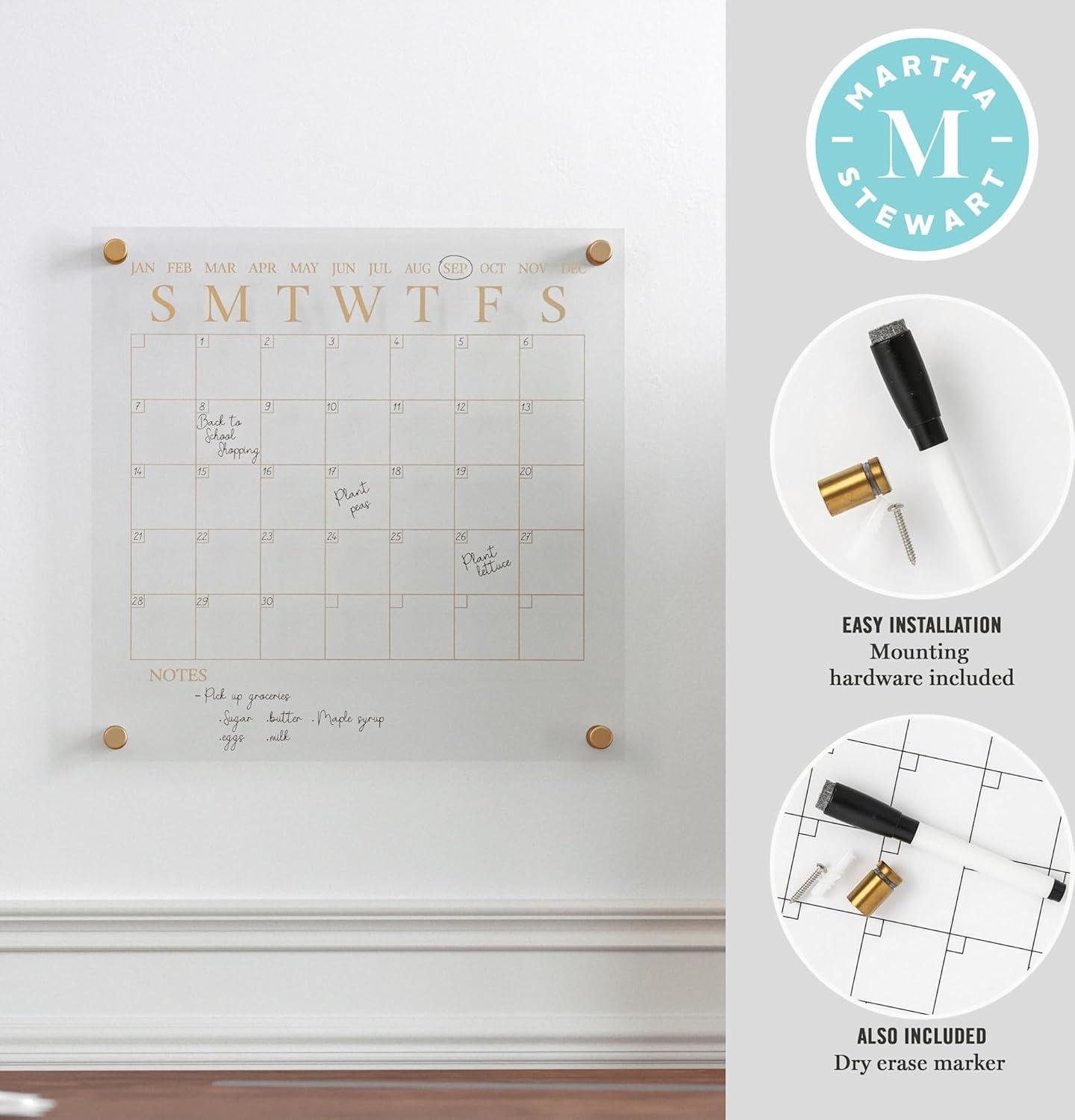 imageMartha Stewart Grayson Acrylic Wall Calendar and Notes Board with Dry Erase Marker Clear with Black Print Set of 2ClearGold