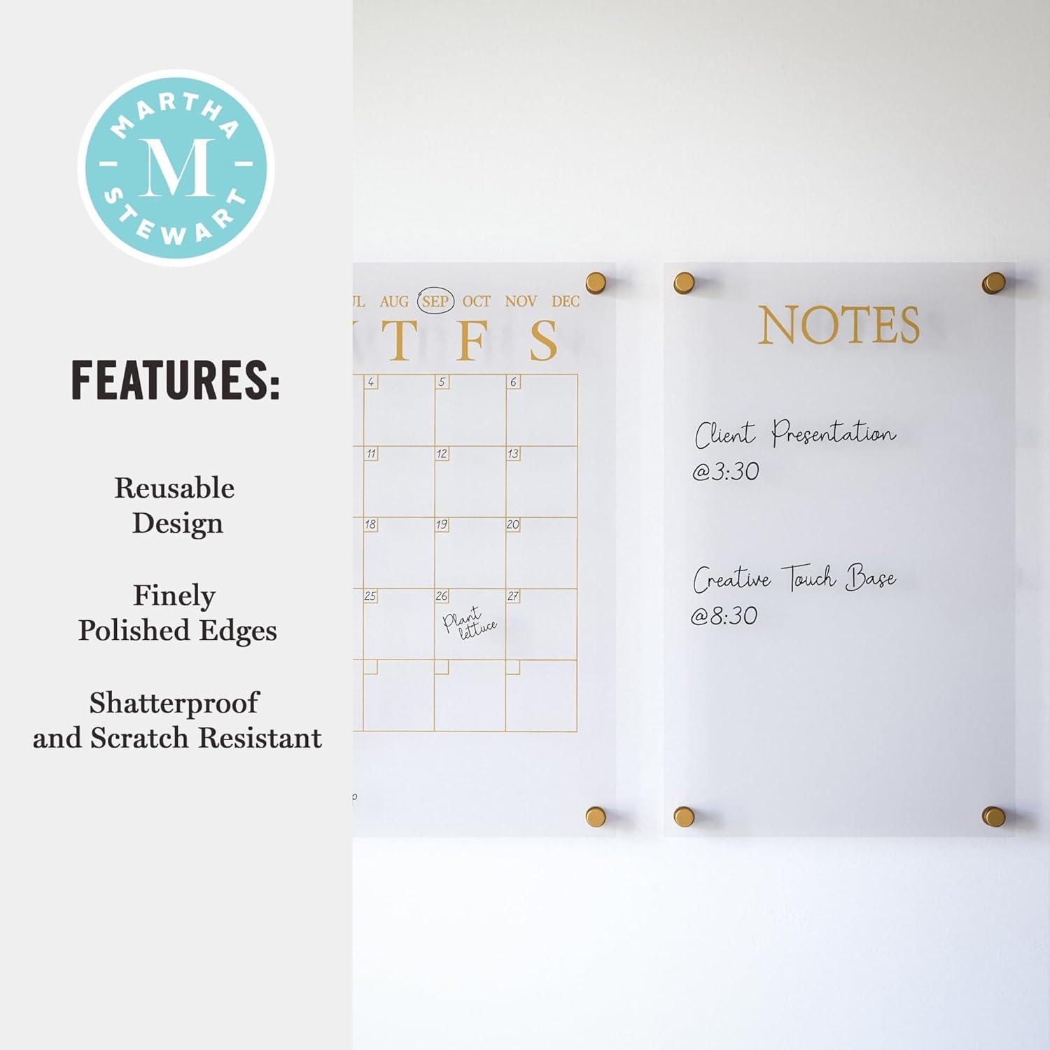 imageMartha Stewart Grayson Acrylic Wall Calendar and Notes Board with Dry Erase Marker Clear with Black Print Set of 2ClearGold
