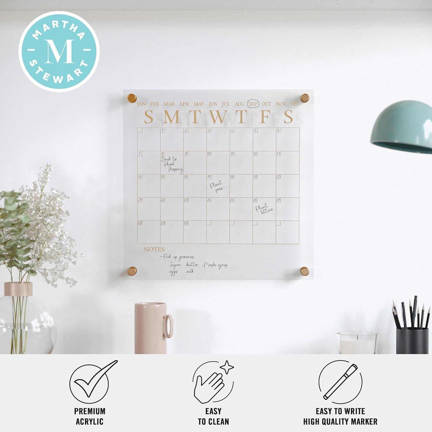 imageMartha Stewart Grayson Acrylic Wall Calendar and Notes Board with Dry Erase Marker Clear with Black Print Set of 2ClearGold