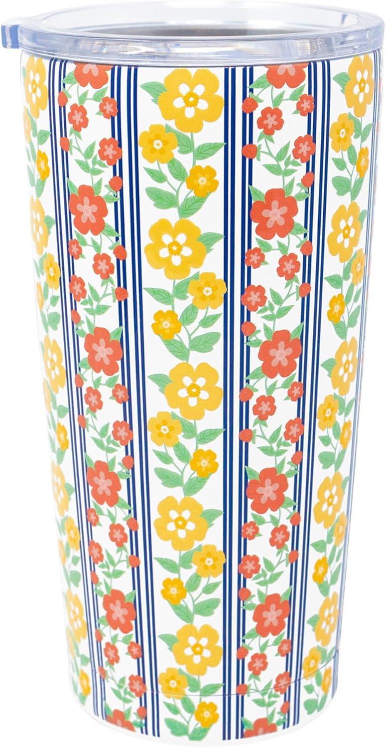 imageMartha Stewart Insulated Coffee Tumbler 16 Ounce Stainless Steel Travel Mug with Lid DoubleWall Design for Hot or Cold Beverages Floral Stripe