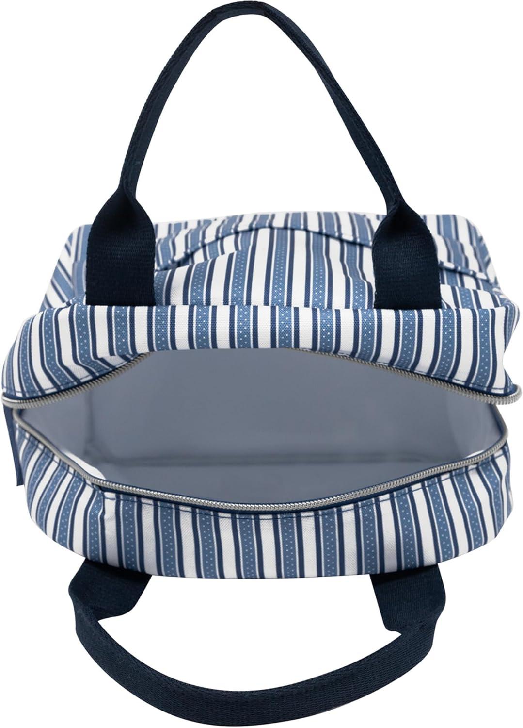 imageMartha Stewart Insulated Lunch Box for Women Spacious Lunch Tote 11quot x 65quot x 135quot Comfortable Carrying Straps ampamp Storage Pocket Deep Ultramarine Stripe