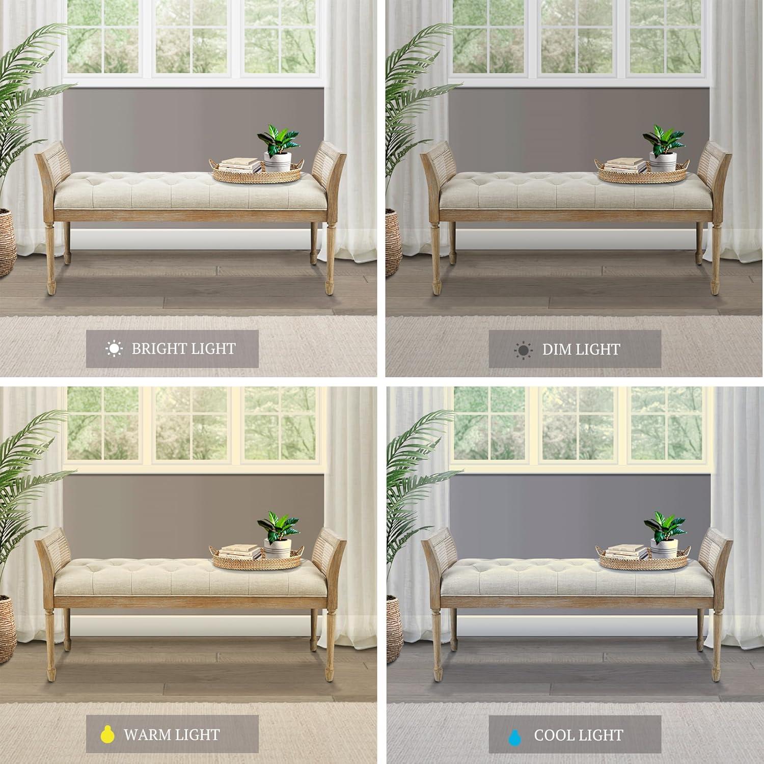 imageMartha Stewart Isla Entryway Accent Bench for Living Room Bedford Collection Tufted Seat Cane Side Frames Farmhouse Bed End Bench for Bedroom Indoor Seating Reclaimed Finish 485quot Wide Natural