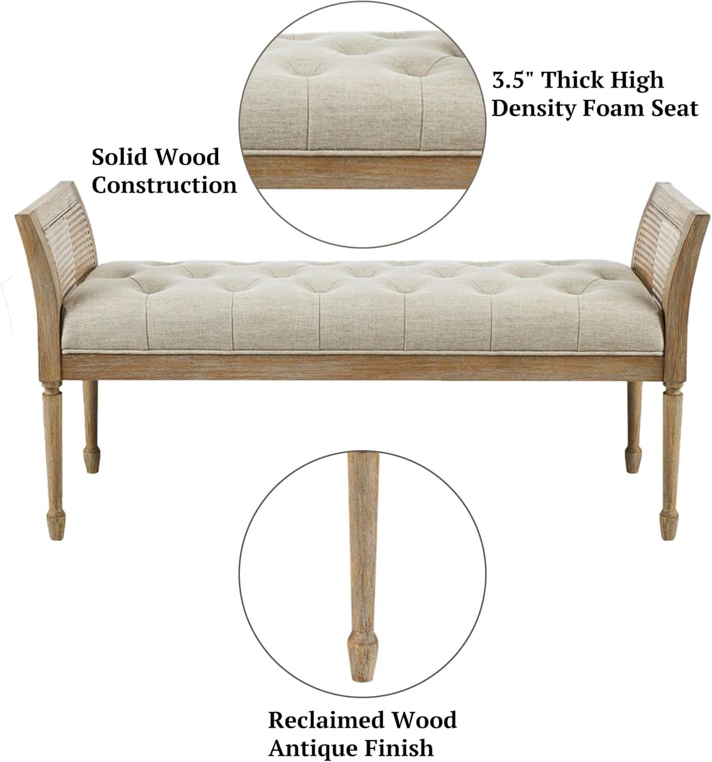 imageMartha Stewart Isla Entryway Accent Bench for Living Room Bedford Collection Tufted Seat Cane Side Frames Farmhouse Bed End Bench for Bedroom Indoor Seating Reclaimed Finish 485quot Wide Natural