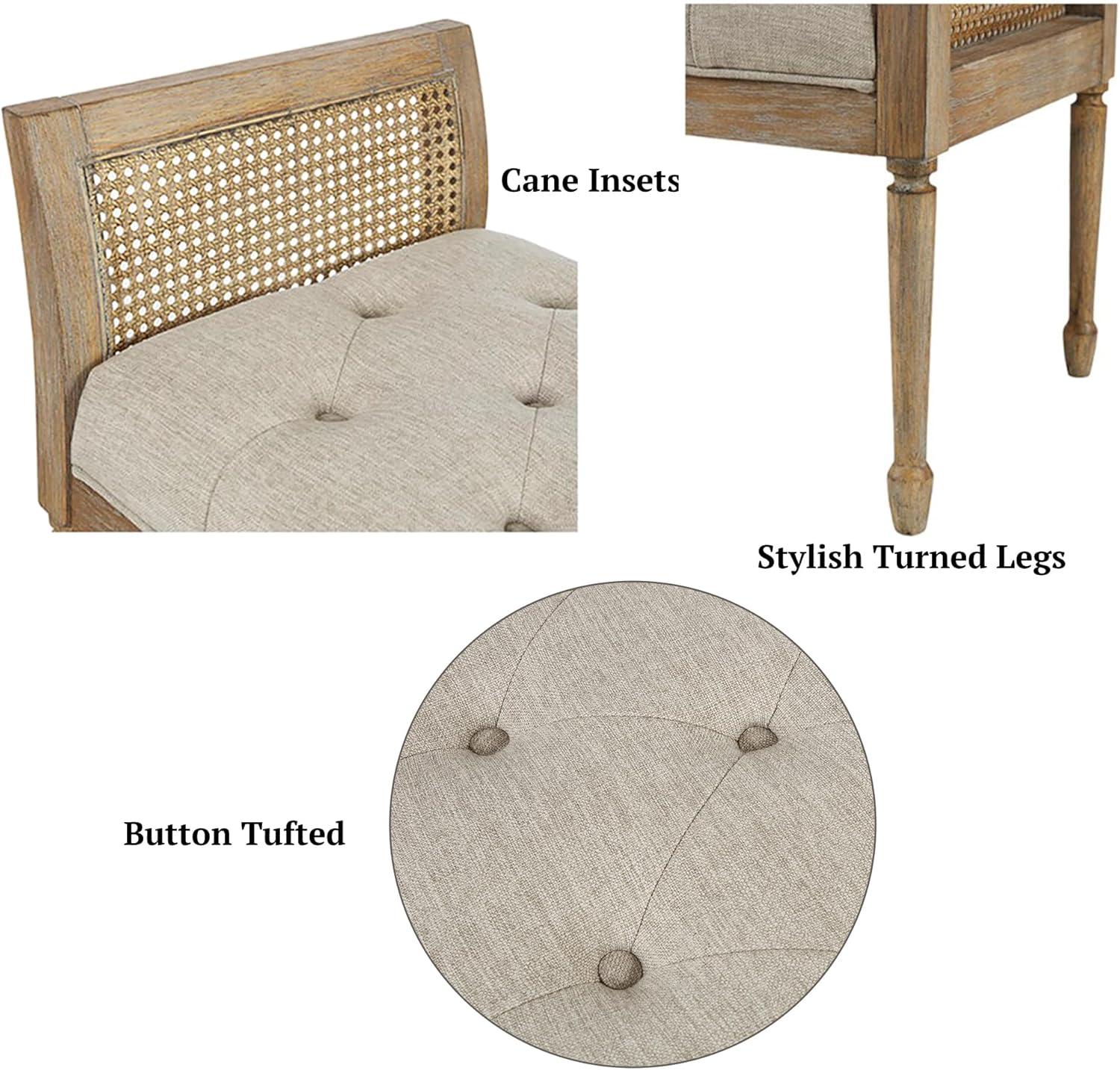 imageMartha Stewart Isla Entryway Accent Bench for Living Room Bedford Collection Tufted Seat Cane Side Frames Farmhouse Bed End Bench for Bedroom Indoor Seating Reclaimed Finish 485quot Wide Natural