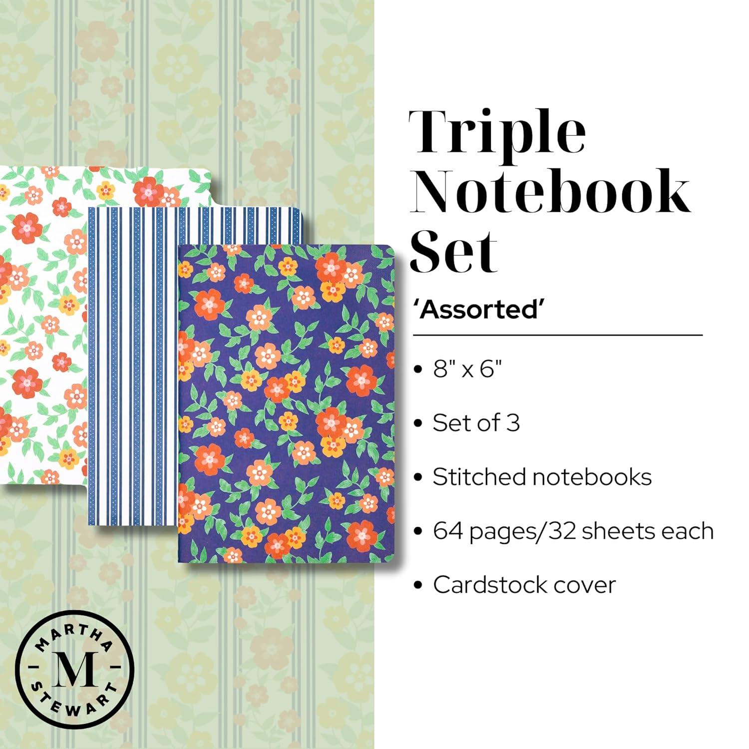 imageMartha Stewart Journaling Notebooks Set 3Pack Stylish Journals for Women with 64 Lined Pages Each Perfect for Work Prayer or Gratitude Journaling 8x6 inches Assorted