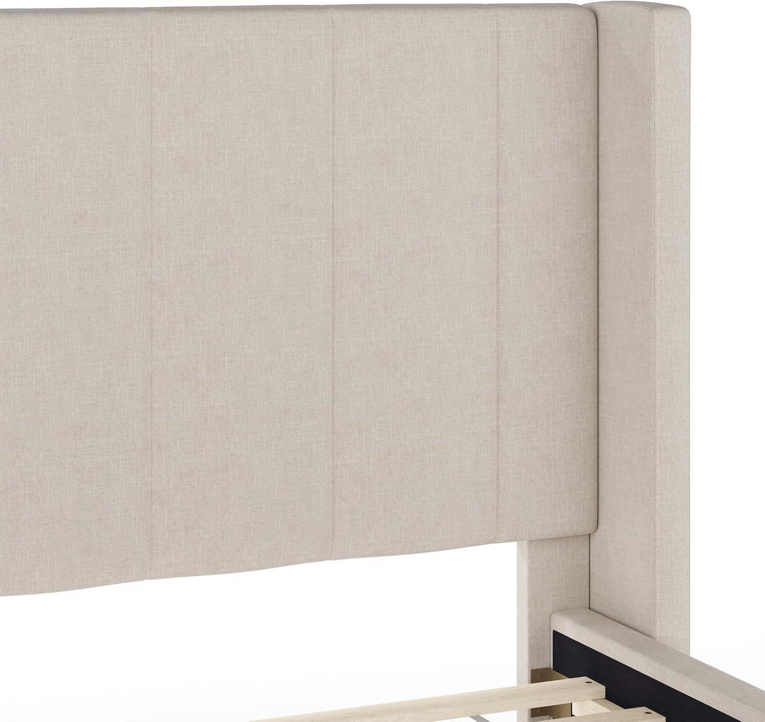 imageMartha Stewart Kay Low Profile Platform Bed with Wingback Headboard Channel Stitched Faux Linen Upholstery No Box Spring Needed King BeigeBeige FabricWalnut Legs