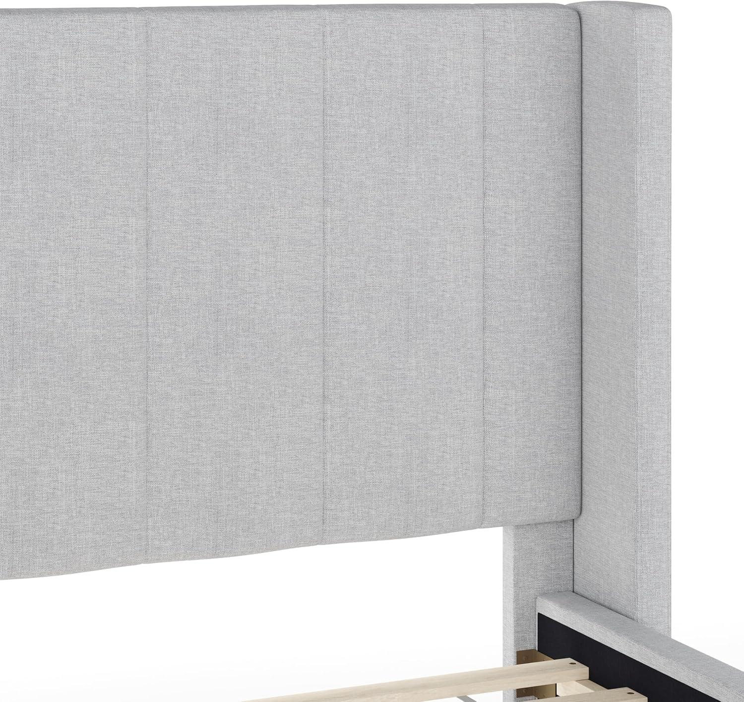 imageMartha Stewart Kay Low Profile Platform Bed with Wingback Headboard Channel Stitched Faux Linen Upholstery No Box Spring Needed King BeigeGray FabricBlack Legs