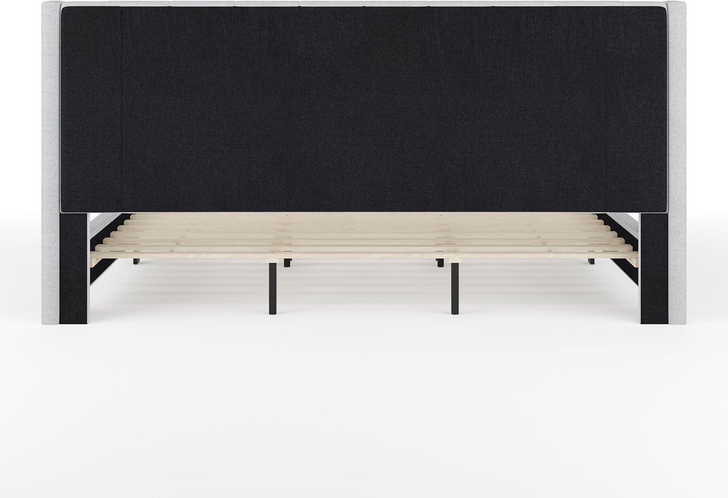 imageMartha Stewart Kay Low Profile Platform Bed with Wingback Headboard Channel Stitched Faux Linen Upholstery No Box Spring Needed King BeigeGray FabricBlack Legs