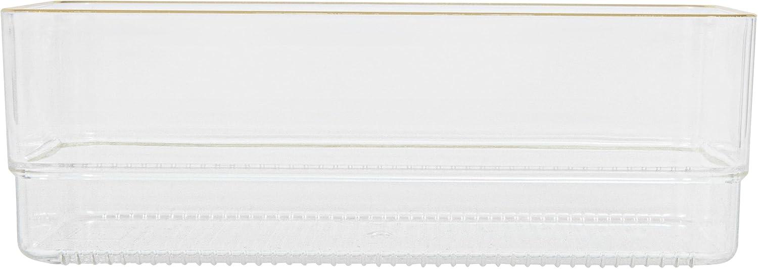 imageMartha Stewart Kerry Plastic Stackable Office Desk Drawer Organizers 6quot x 3quot 6 Pack with Gold Trim6 x 3