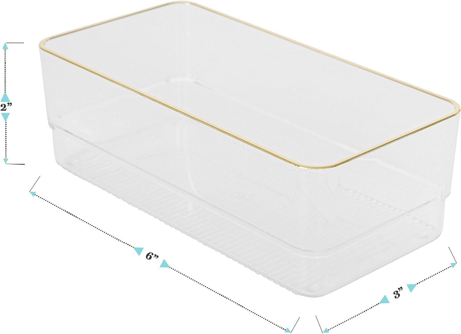 imageMartha Stewart Kerry Plastic Stackable Office Desk Drawer Organizers 6quot x 3quot 6 Pack with Gold Trim6 x 3