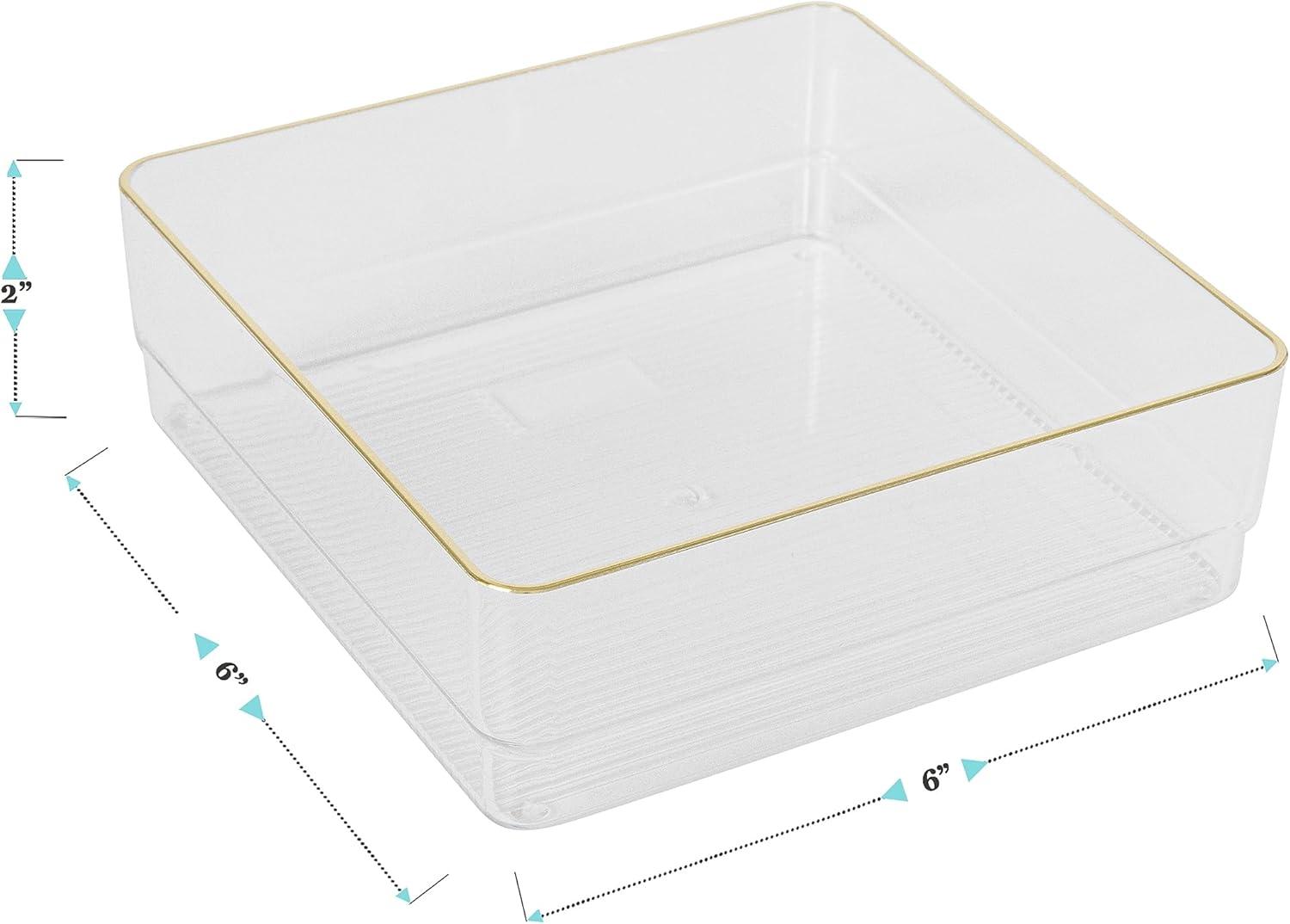 imageMartha Stewart Kerry Plastic Stackable Office Desk Drawer Organizers 6quot x 3quot 6 Pack with Gold Trim6 x 6