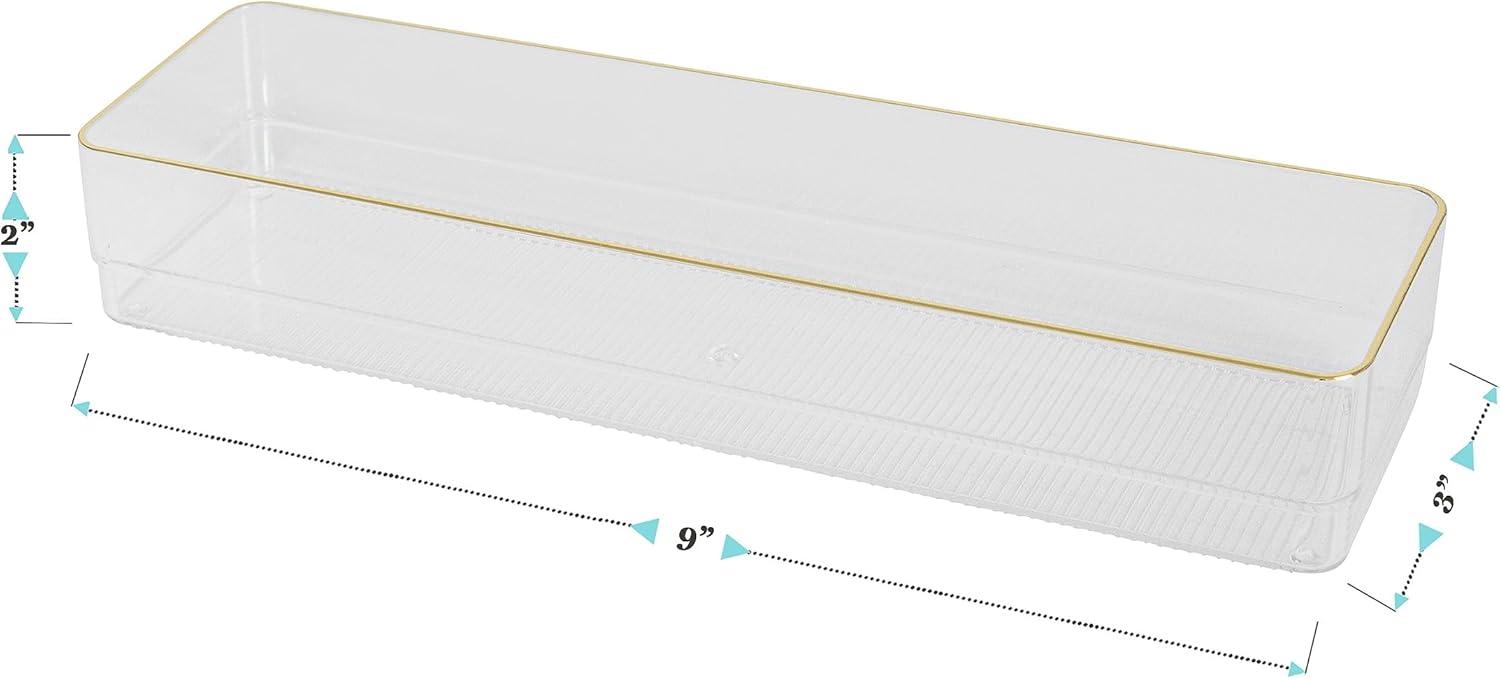 imageMartha Stewart Kerry Plastic Stackable Office Desk Drawer Organizers 6quot x 3quot 6 Pack with Gold Trim9 x 3