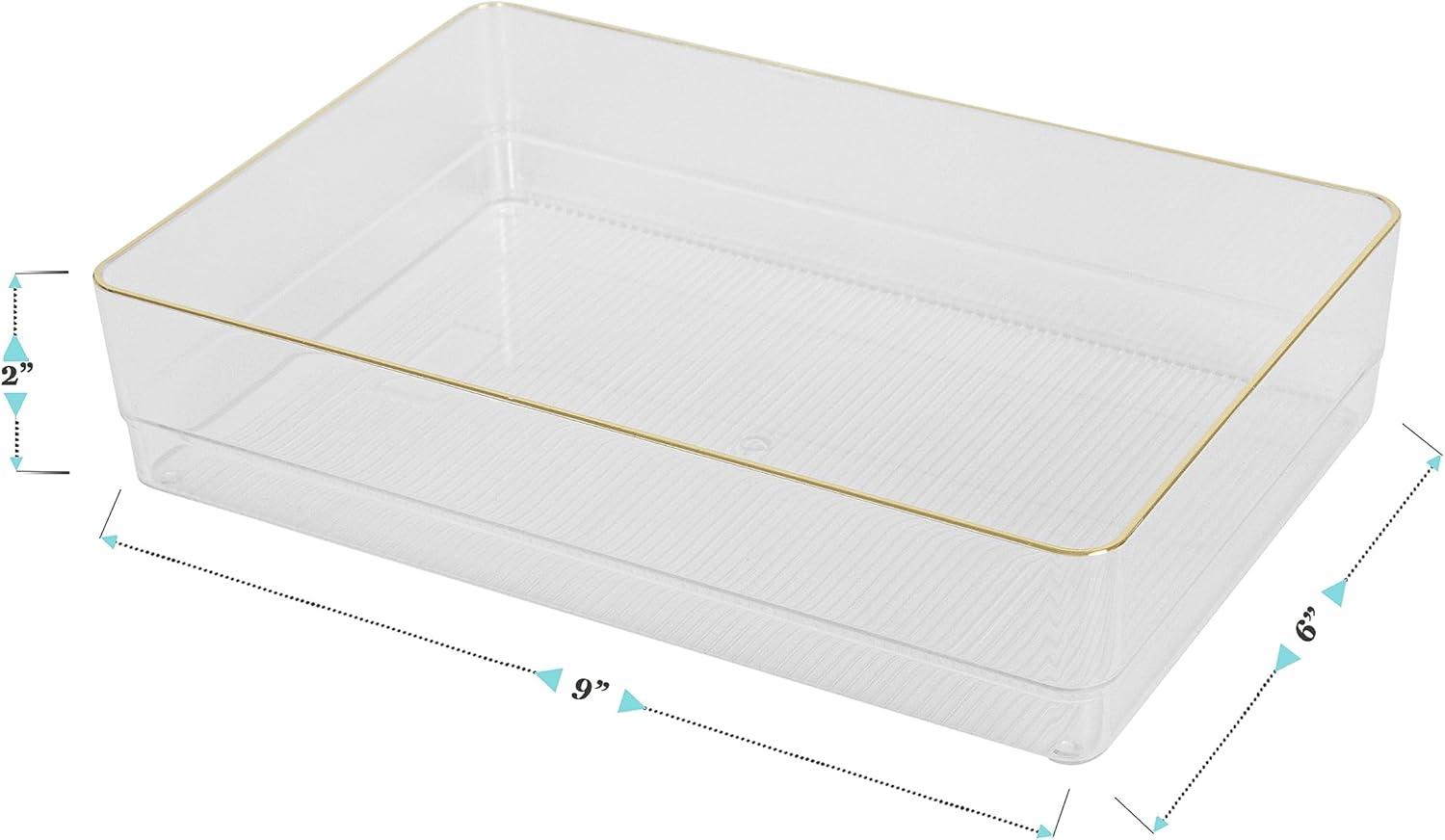 imageMartha Stewart Kerry Plastic Stackable Office Desk Drawer Organizers 6quot x 3quot 6 Pack with Gold Trim9 x 6
