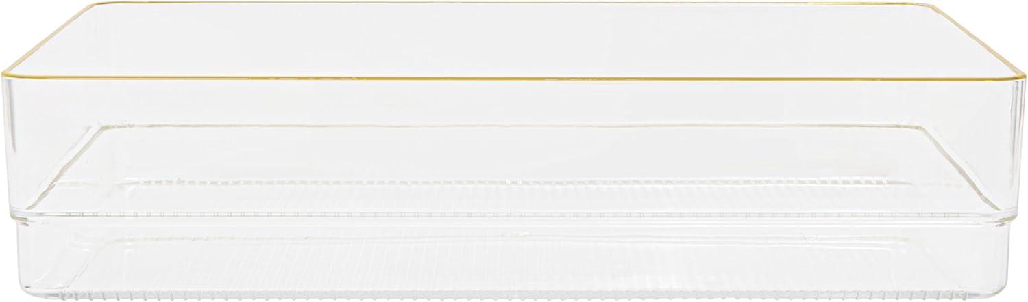 imageMartha Stewart Kerry Plastic Stackable Office Desk Drawer Organizers 6quot x 3quot 6 Pack with Gold Trim9 x 6