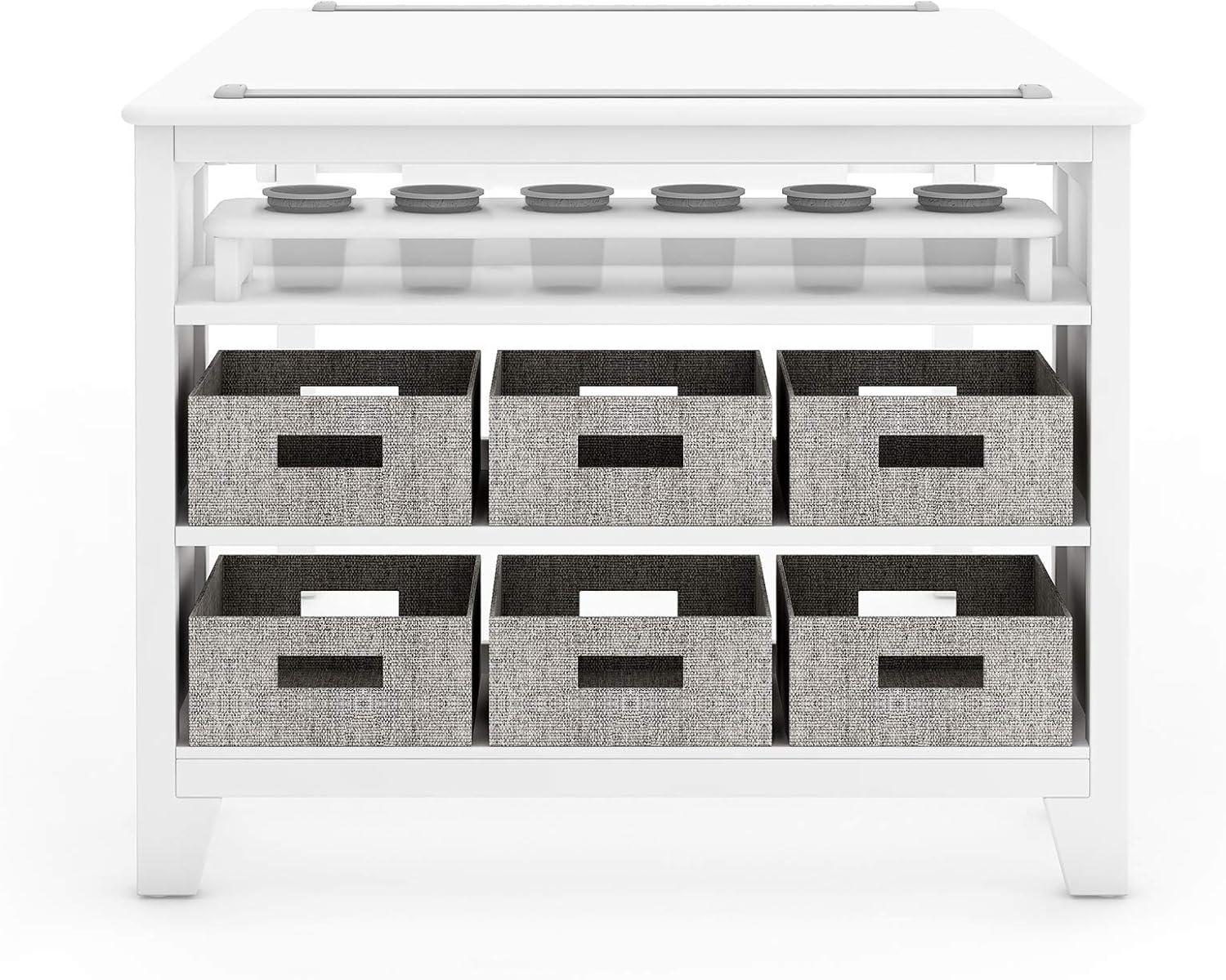 imageMartha Stewart Kids Art Table and Chair Set  Linen White Wooden Play Table for Arts and Crafts Coloring Desk with Paint Cups Paper Roll and Craft Supplies Storage Bins