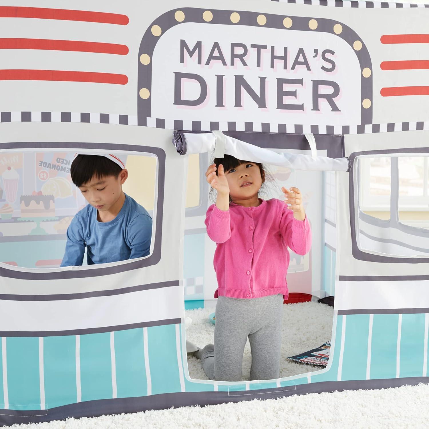 imageMartha Stewart Kids Diner Play Tent  Indoor ampamp Outdoor Large Kids Playhouse for Imaginative Games Pretend Play in Classroom or HomeDiner Play Tent