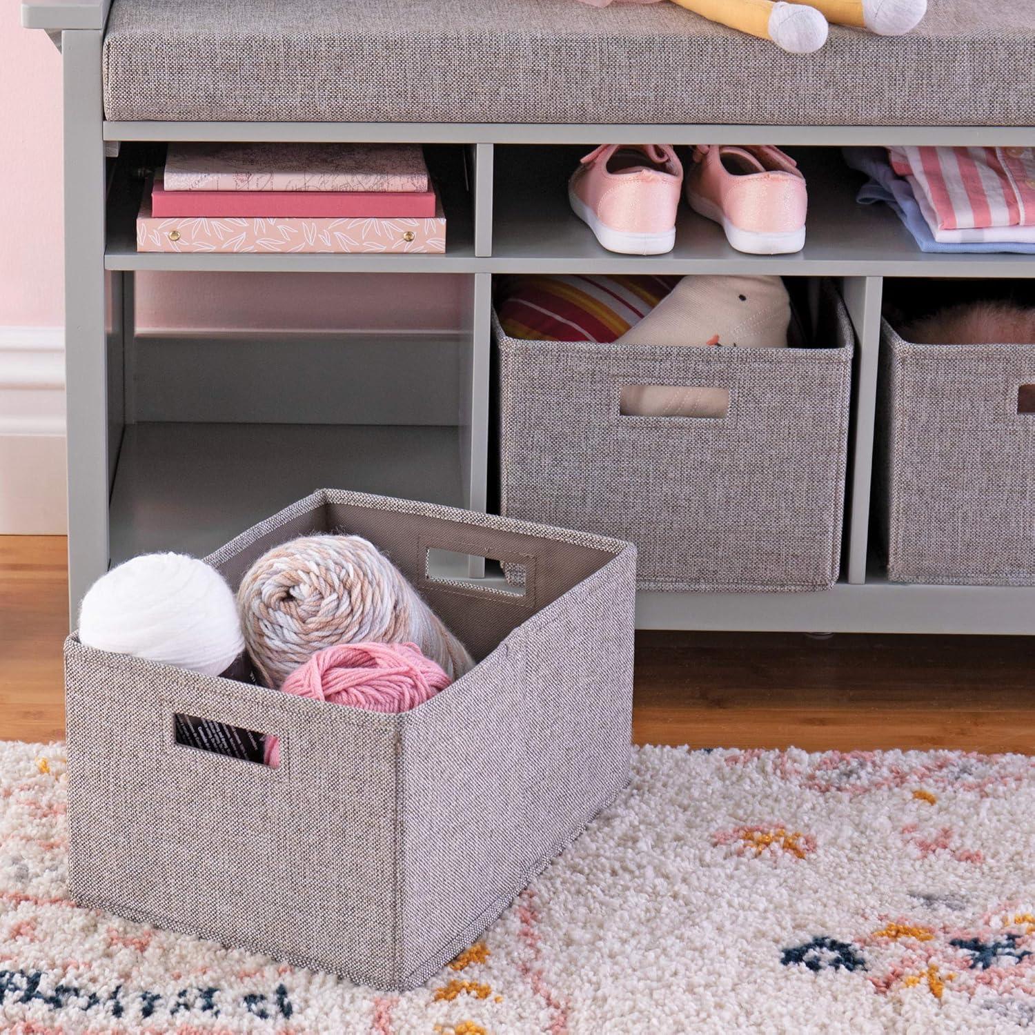 imageMartha Stewart Kids Storage Bench  Linen White Wooden Toy and Book Organizer with Shelves Builtin Cushion and Fabric Bins for Playroom and BedroomGrey