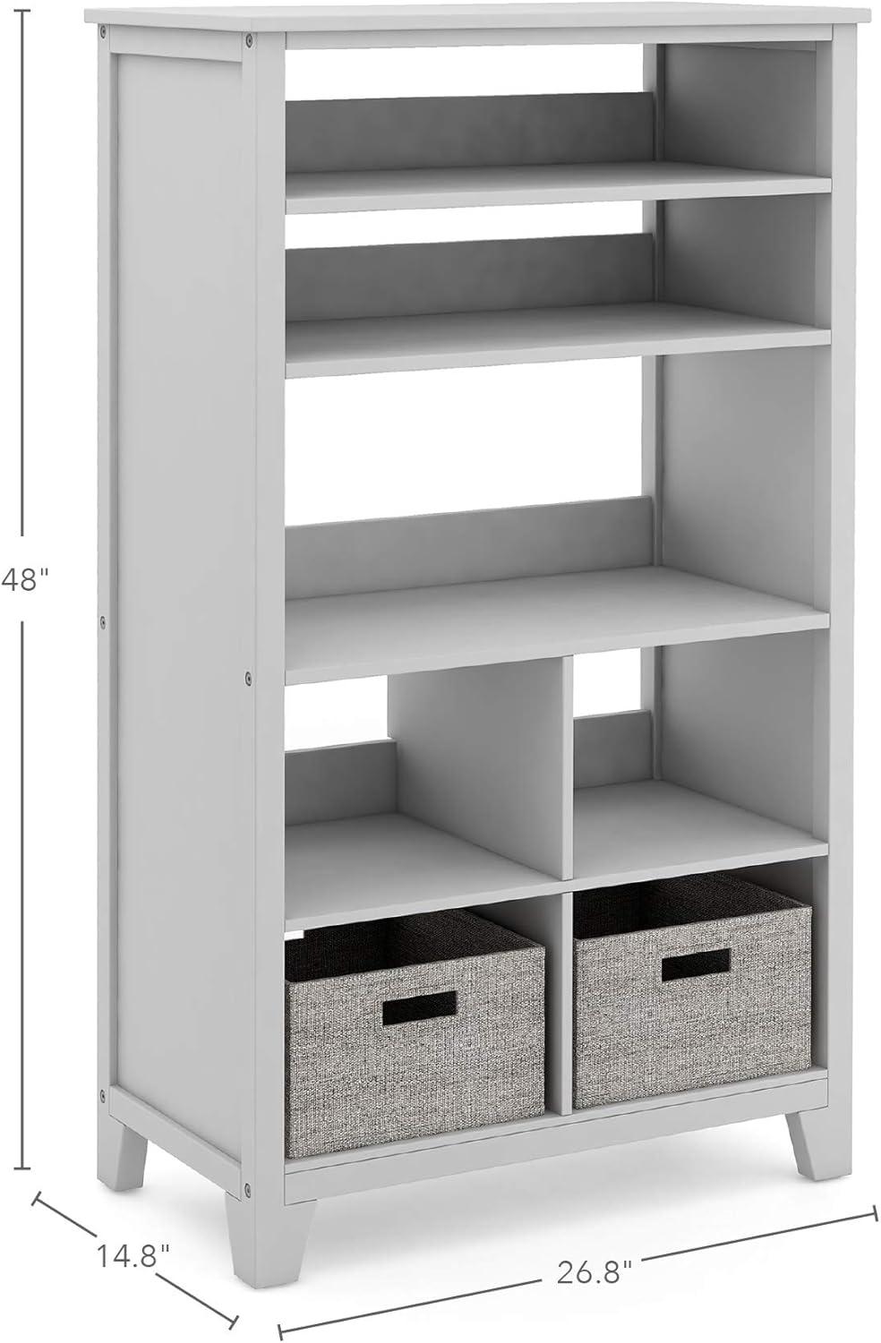imageMartha Stewart Kids Tall Bookcase Linen White 48 Inch Wooden Storage Organizer Cubby with Fabric Bins for Playroom and BedroomGrey