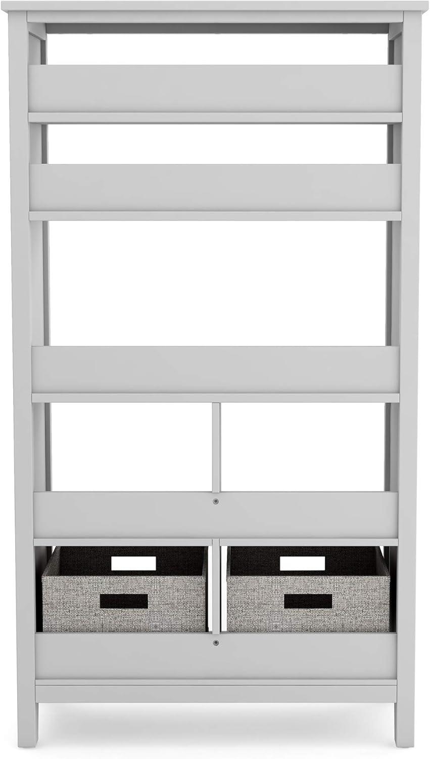 imageMartha Stewart Kids Tall Bookcase Linen White 48 Inch Wooden Storage Organizer Cubby with Fabric Bins for Playroom and BedroomGrey