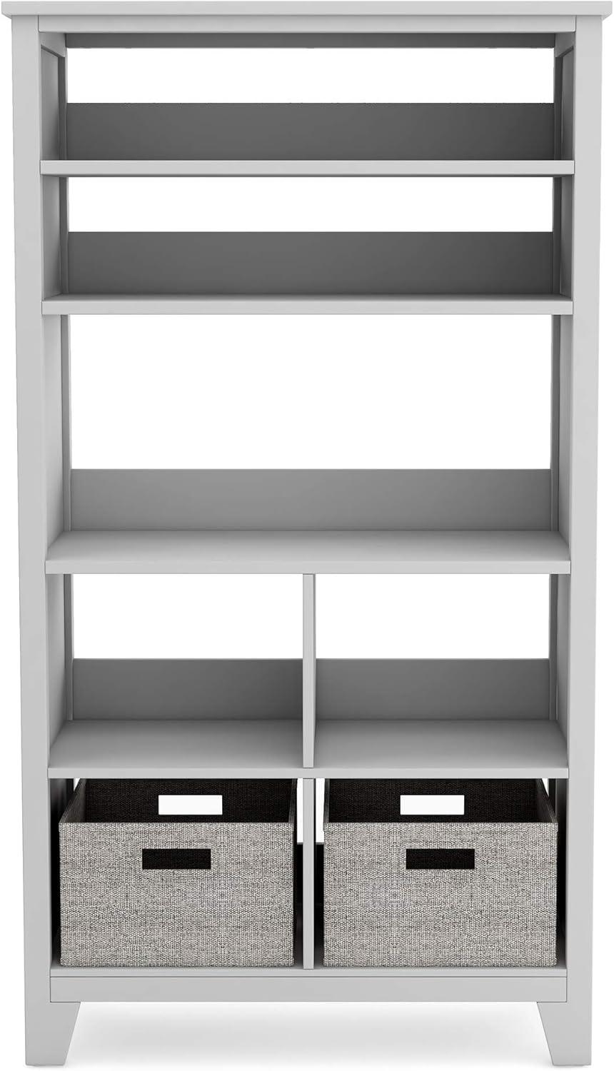 imageMartha Stewart Kids Tall Bookcase Linen White 48 Inch Wooden Storage Organizer Cubby with Fabric Bins for Playroom and BedroomGrey