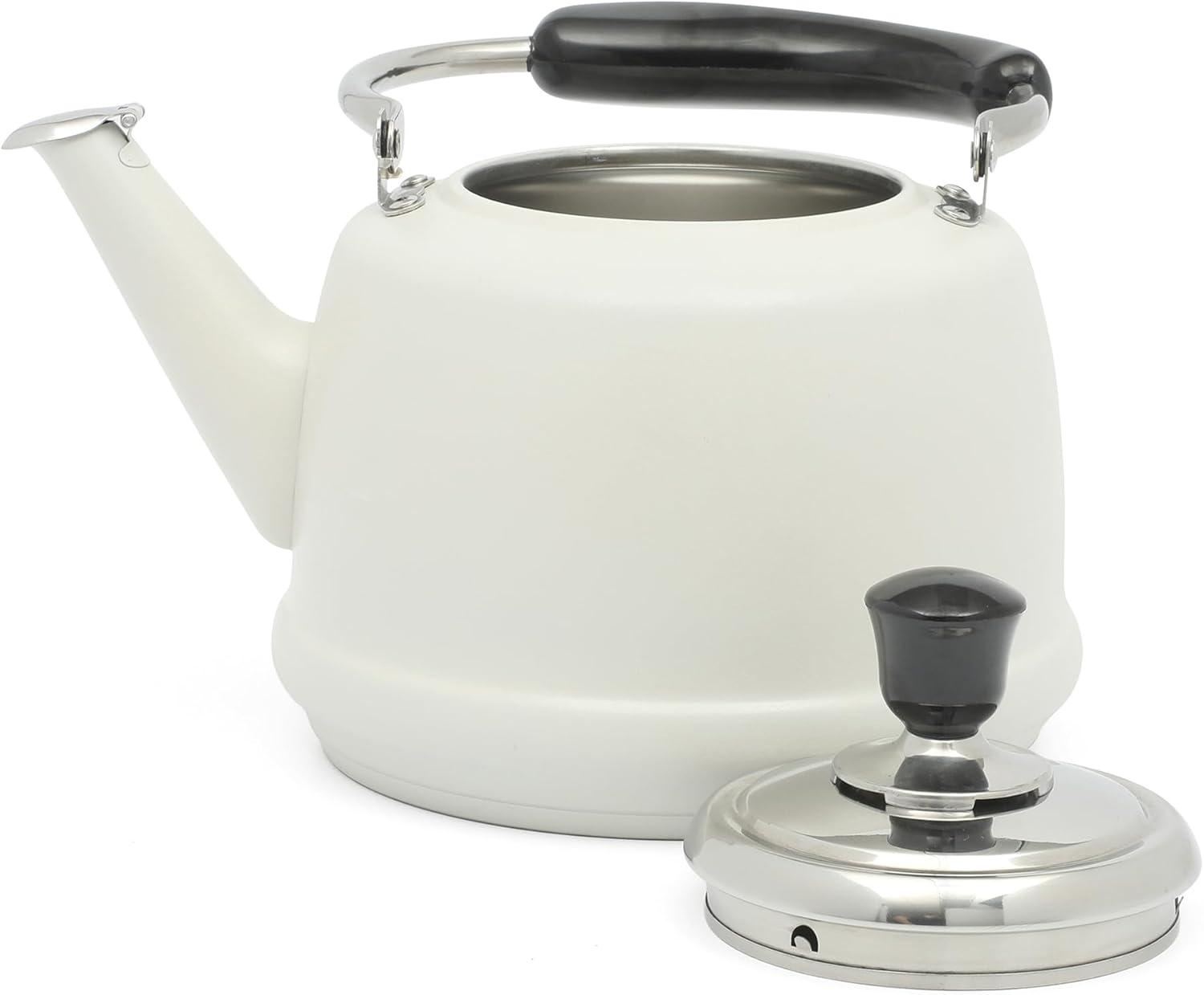 imageMartha Stewart Kingstree Large 2 Qt Heavy Gauge Stainless Steel Tea Kettle  Linen White ExteriorLinen White