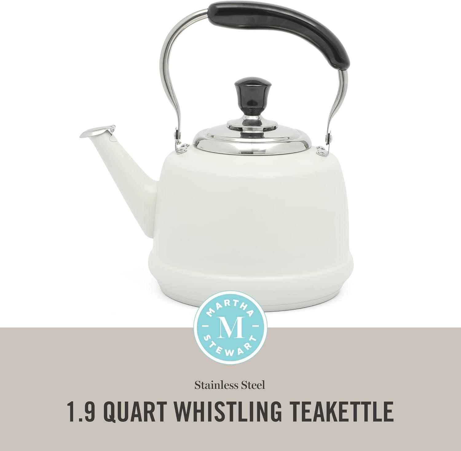 imageMartha Stewart Kingstree Large 2 Qt Heavy Gauge Stainless Steel Tea Kettle  Linen White ExteriorLinen White