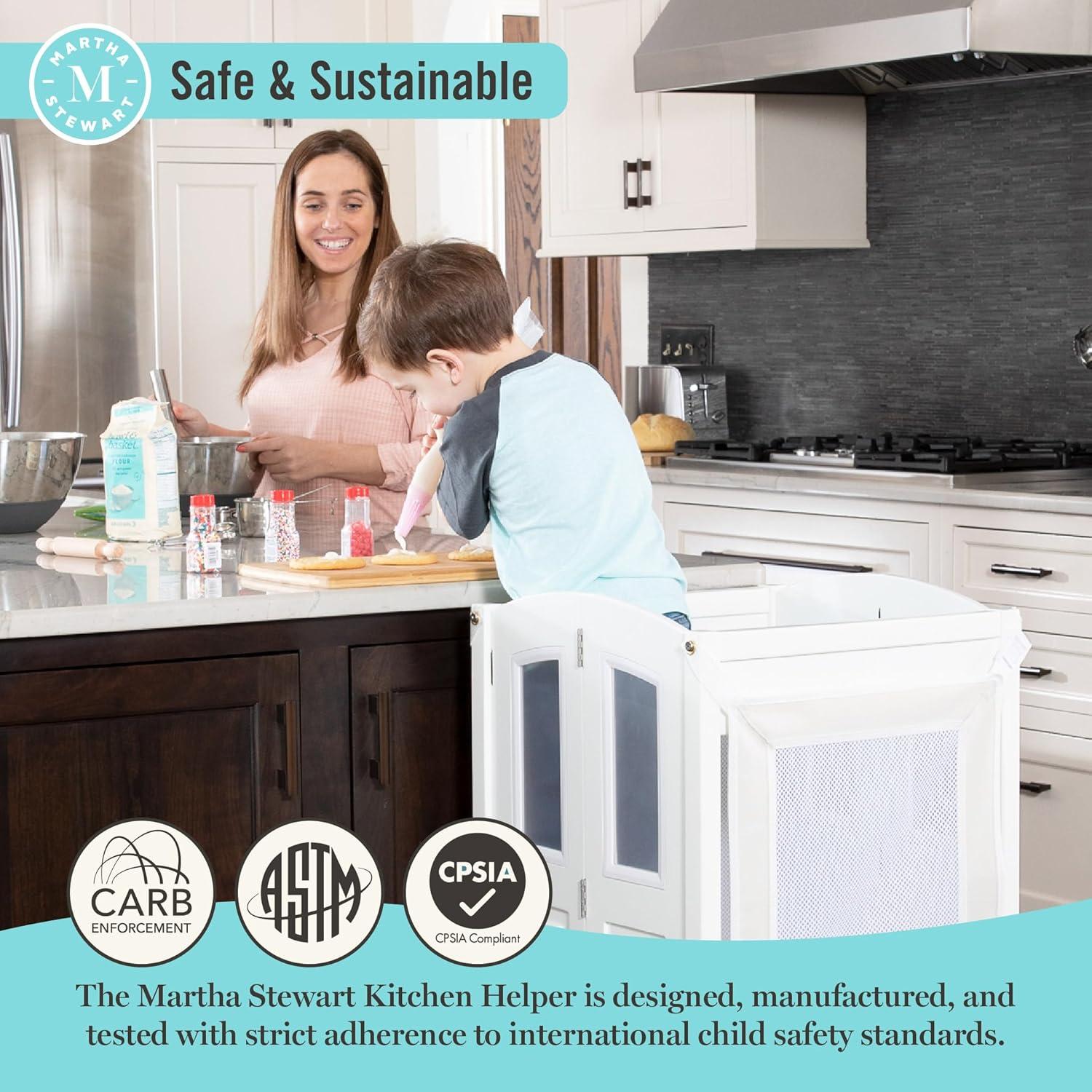 imageMartha Stewart Kitchen Helper Toddler Tower by Guidecraft  Linen White  Foldable Wooden Learning Toddler Standing Tower ampamp Adjustable Step Stool  Montessori Kids Counter Height Kitchen StoolTaupe