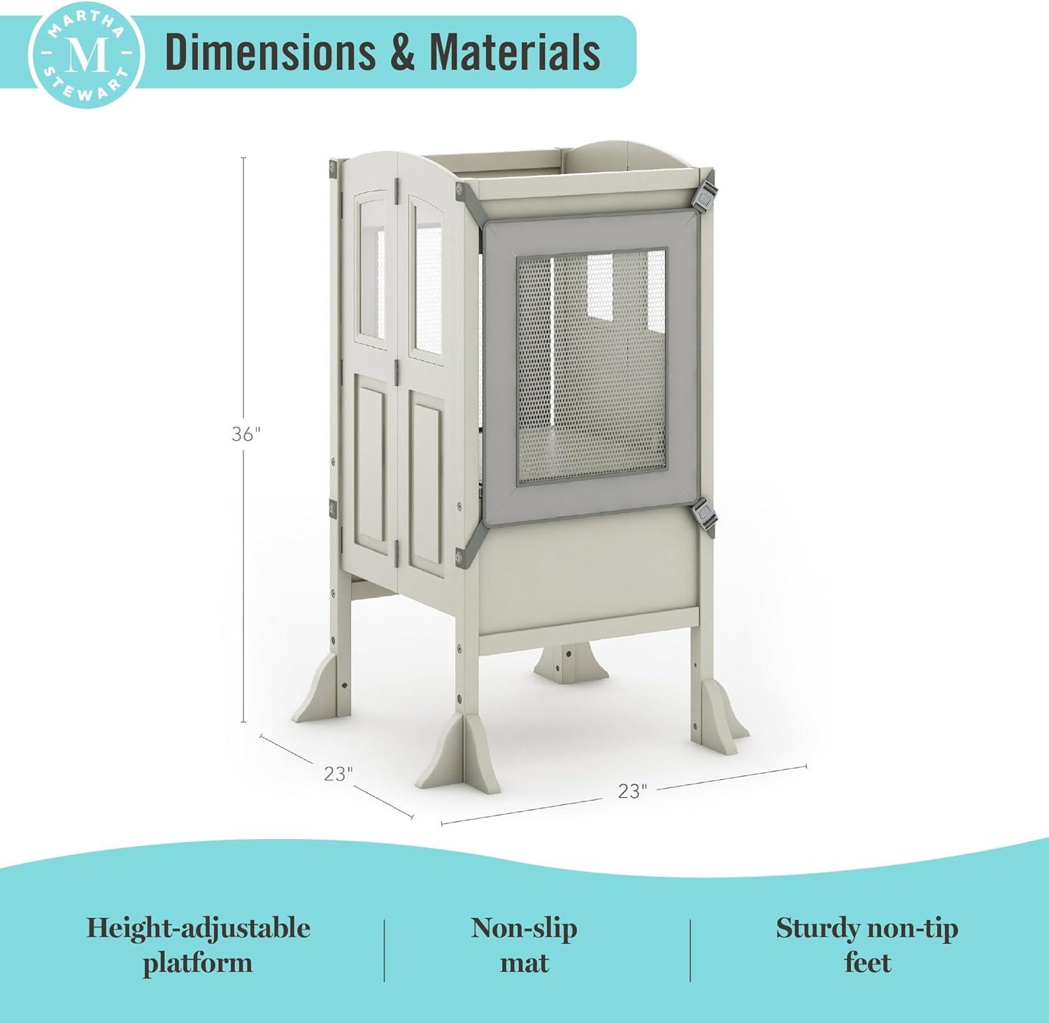 imageMartha Stewart Kitchen Helper Toddler Tower by Guidecraft  Linen White  Foldable Wooden Learning Toddler Standing Tower ampamp Adjustable Step Stool  Montessori Kids Counter Height Kitchen StoolTaupe