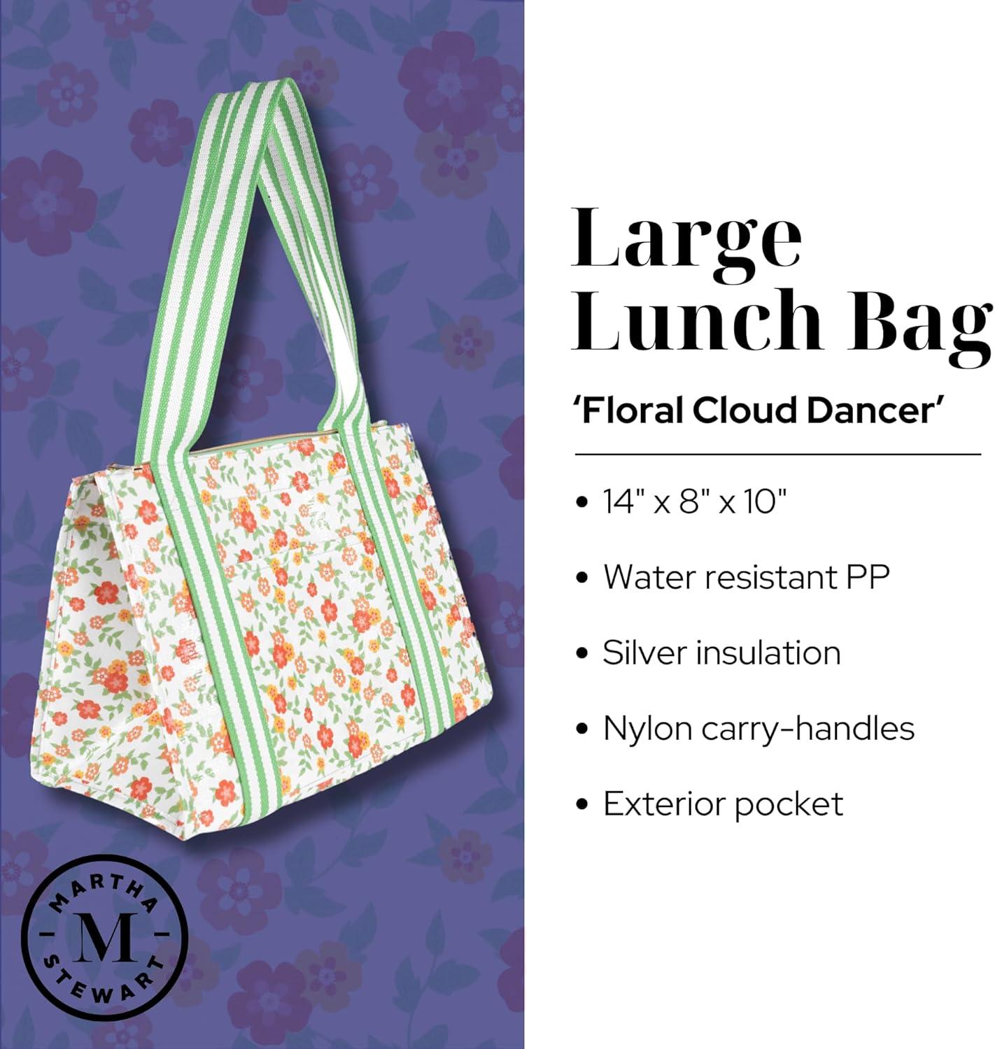 imageMartha Stewart Large Lunch Bag Insulated Lunch Box for Women Small WaterResistant with Comfortable Carry Straps Small Cooler Measures 14quot x 8quot x 10quot Floral Cloud Dancer