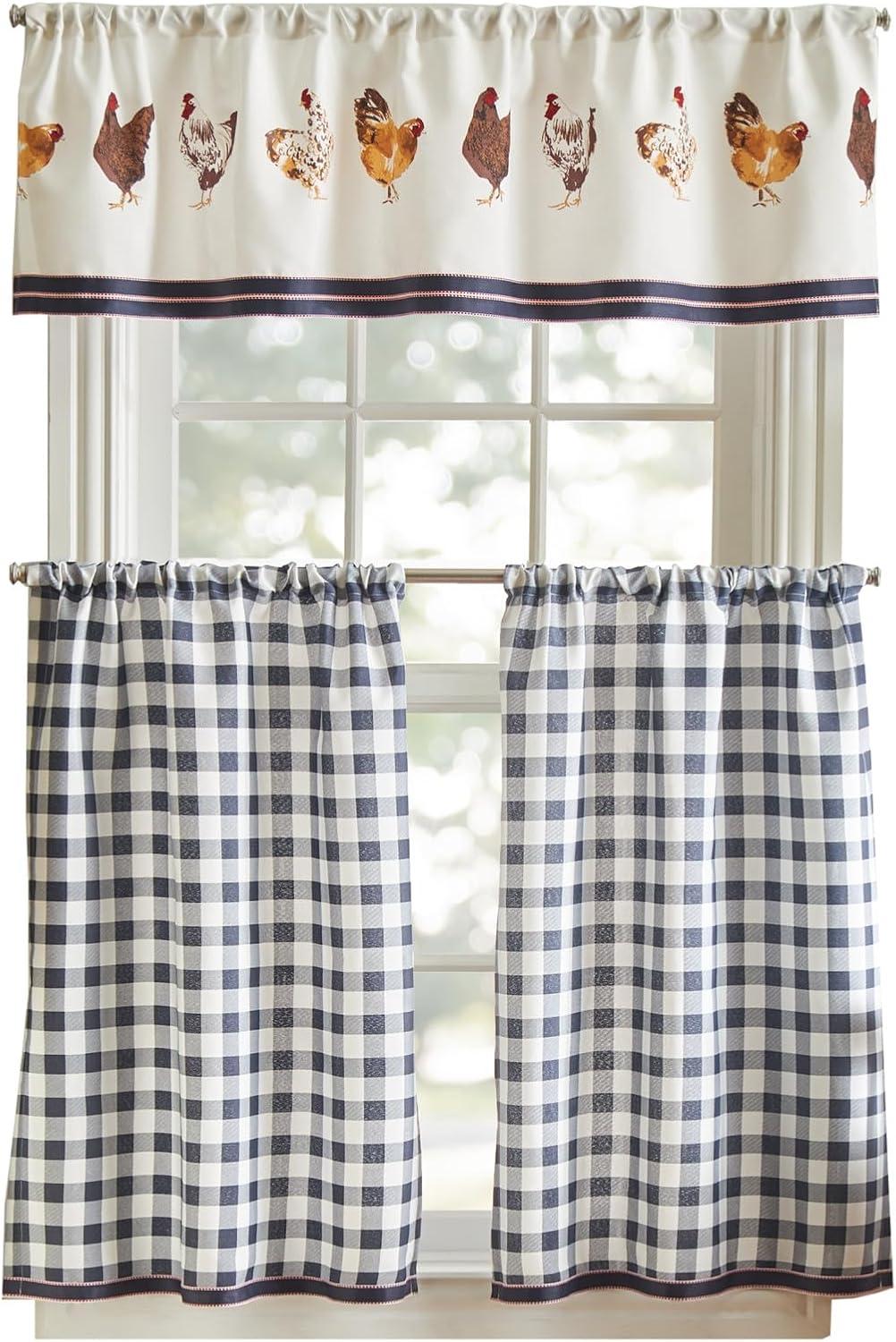 imageMartha Stewart Lemons 3Piece Window Curtain Valance and Tiers Set YellowBlue