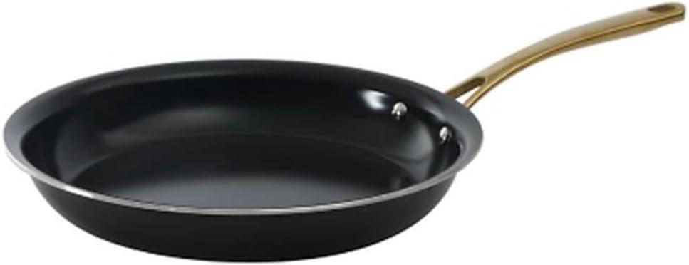 imageMartha Stewart Lockton 2 Piece 10quot ampamp 12quot Heavy Gauge Aluminum Premium Nonstick Fry Pan Set  LinenBlack w Gold Handles Ceramic Nonstick Cookware