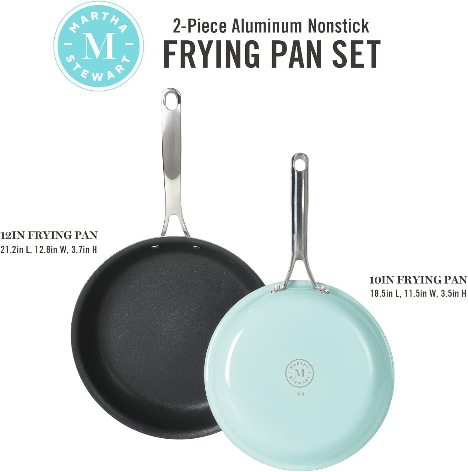imageMartha Stewart Lockton 2 Piece 10quot ampamp 12quot Heavy Gauge Aluminum Premium Nonstick Fry Pan Set  LinenMartha Blue