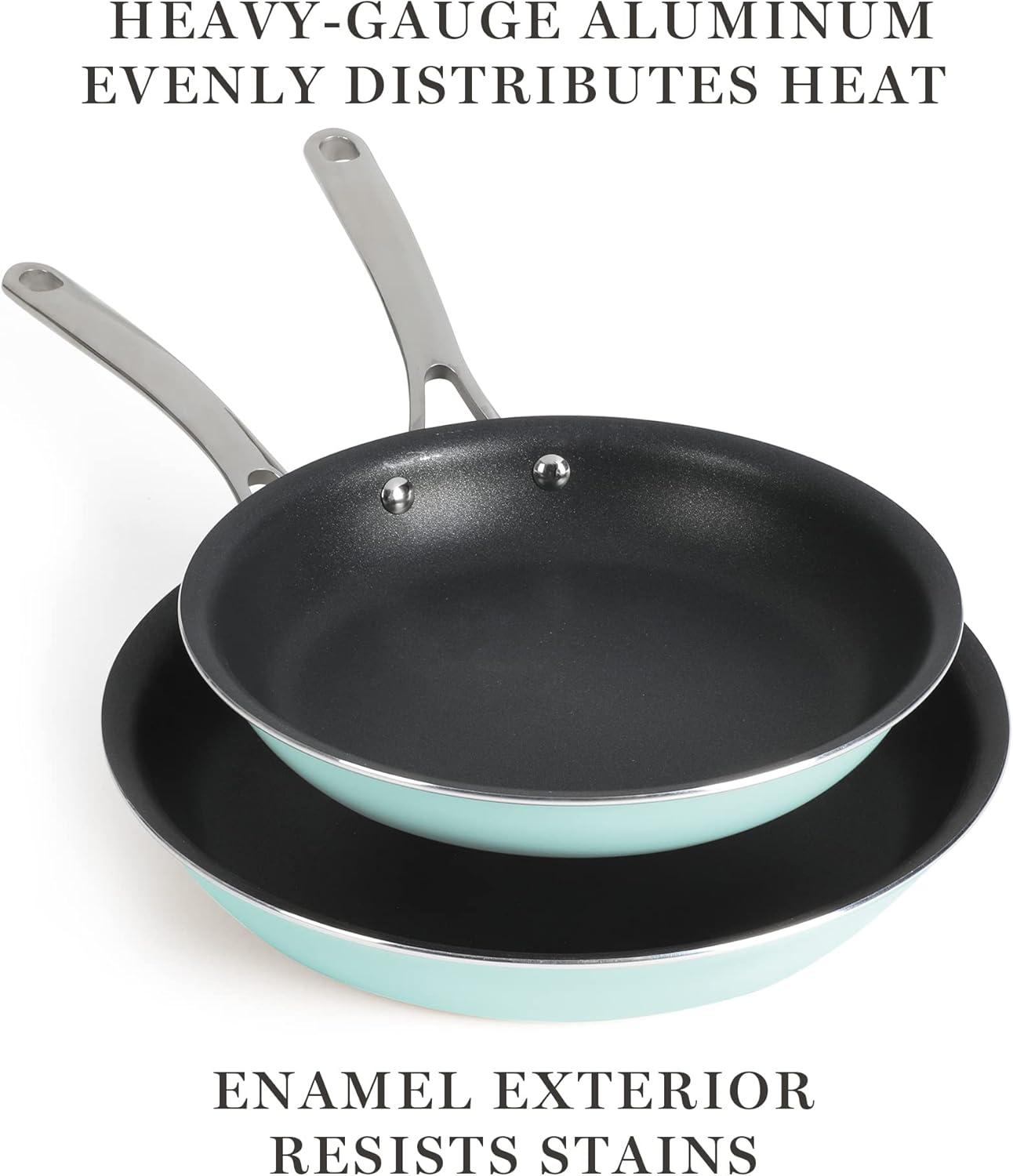 imageMartha Stewart Lockton 2 Piece 10quot ampamp 12quot Heavy Gauge Aluminum Premium Nonstick Fry Pan Set  LinenMartha Blue