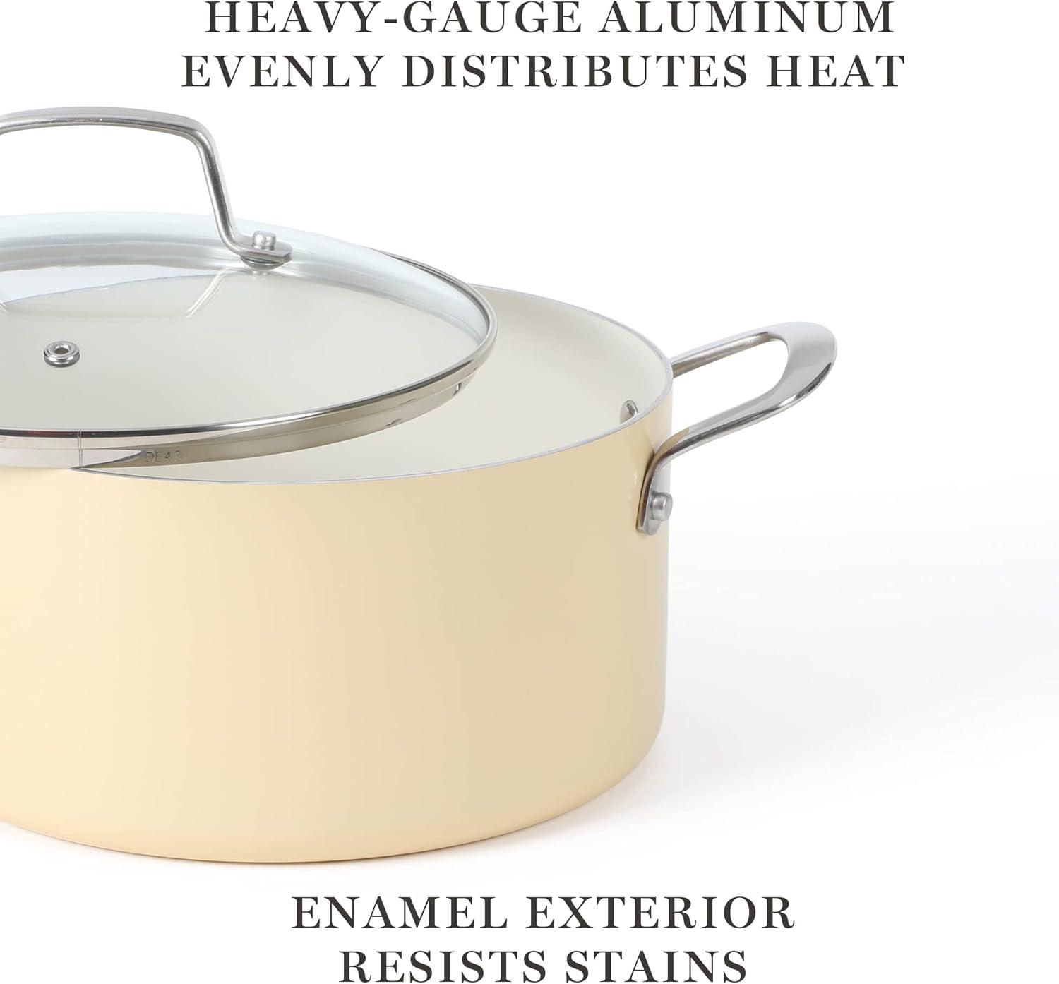 imageMartha Stewart Lockton Premium Nonstick 10 Piece Enamel Heavy Gauge Aluminum Pots and Pans Cookware Set  Martha BlueButter Cream