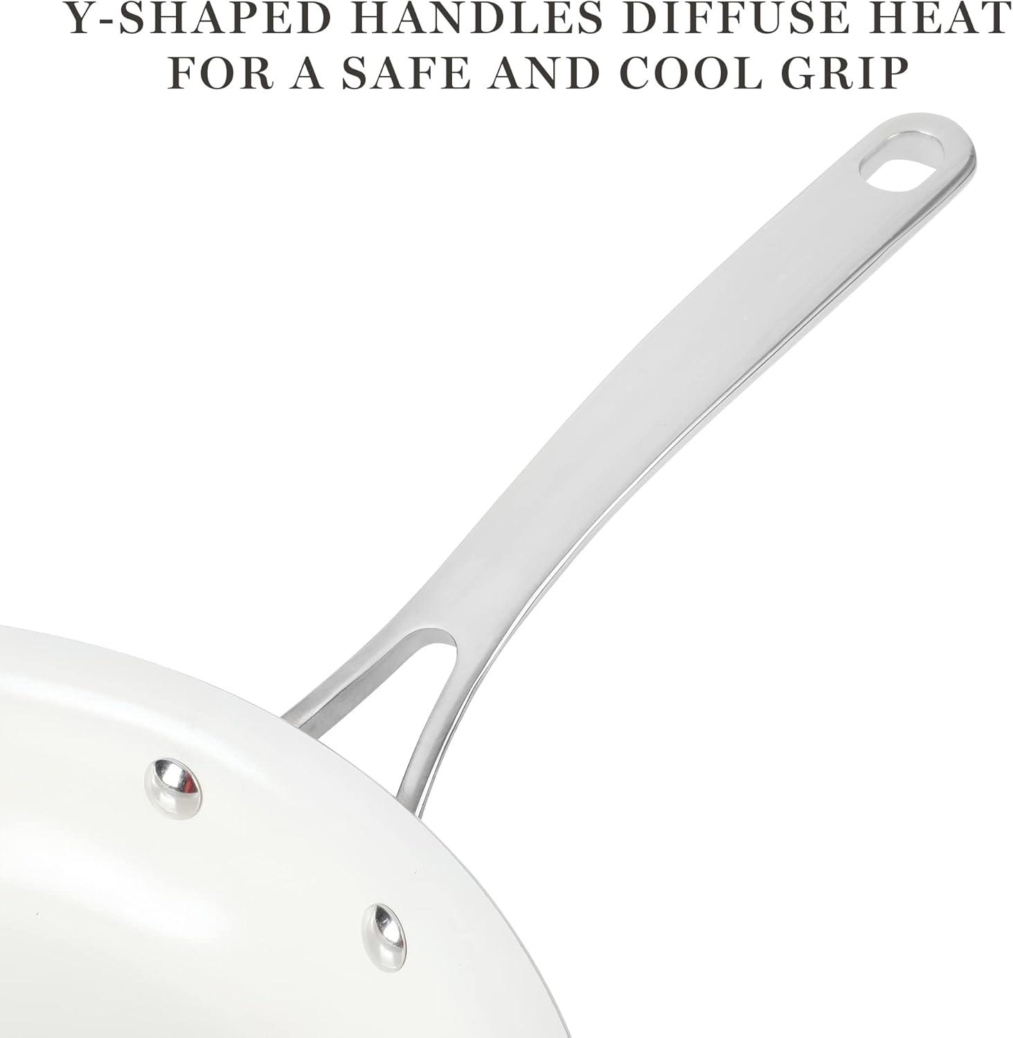 imageMartha Stewart Lockton Premium Nonstick 10 Piece Enamel Heavy Gauge Aluminum Pots and Pans Cookware Set  Martha BlueButter Cream