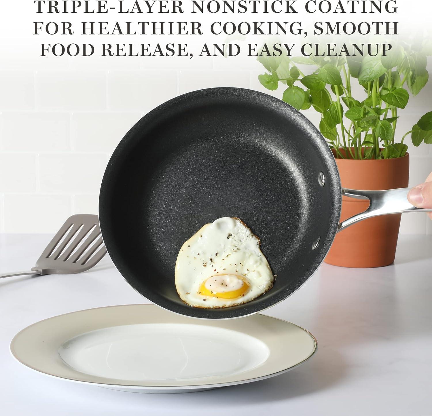 imageMartha Stewart Lockton Premium Nonstick PFA Free Ceramic Interior 10 Piece Enamel Heavy Gauge Aluminum Pots and Pans Cookware Set  RedGray