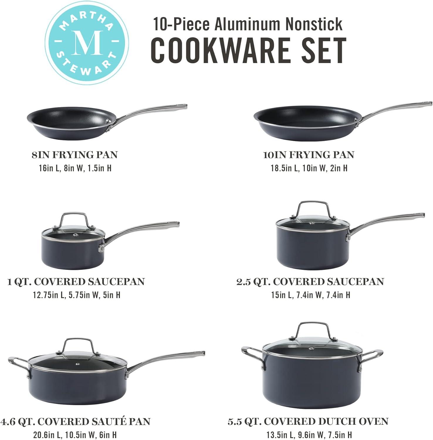 imageMartha Stewart Lockton Premium Nonstick PFA Free Ceramic Interior 10 Piece Enamel Heavy Gauge Aluminum Pots and Pans Cookware Set  RedGray
