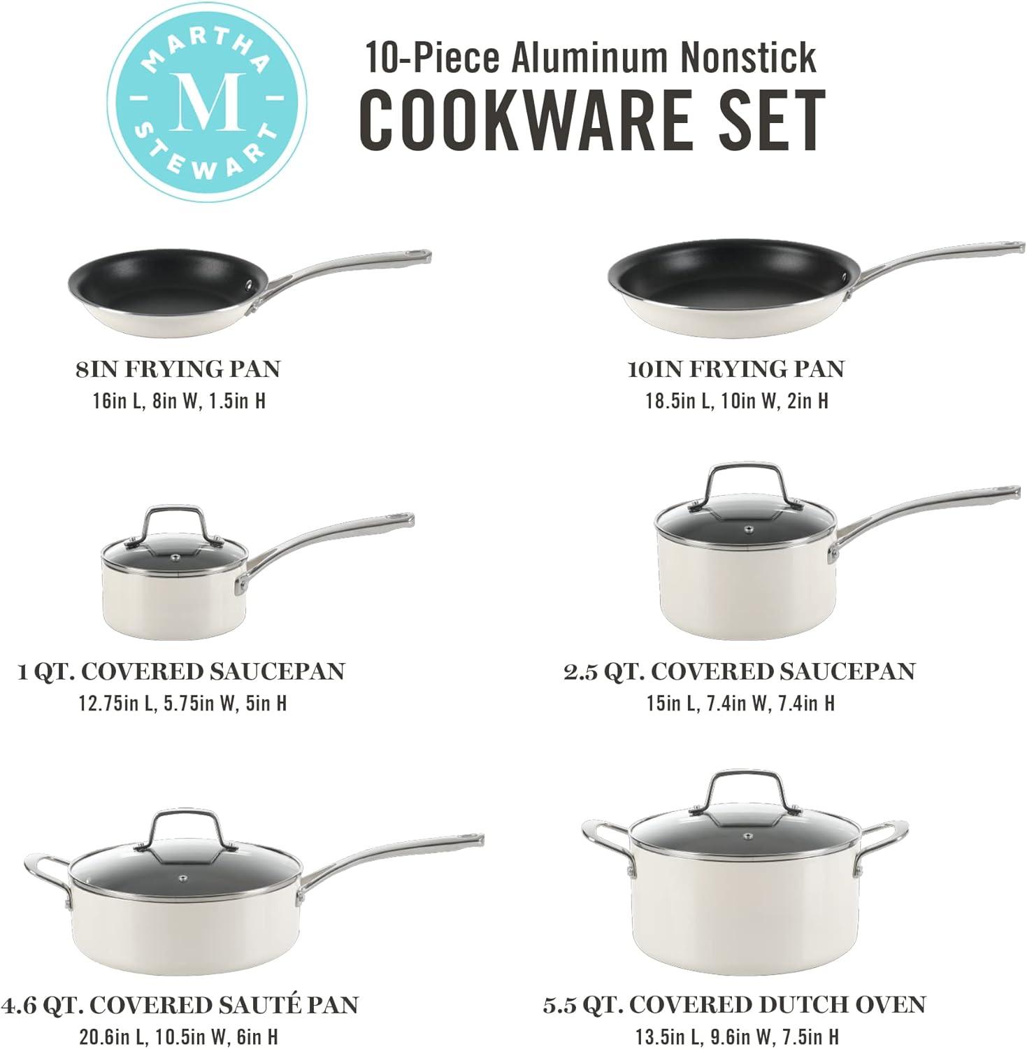 imageMartha Stewart Lockton Premium Nonstick PFA Free Ceramic Interior 10 Piece Enamel Heavy Gauge Aluminum Pots and Pans Cookware Set  RedLinen