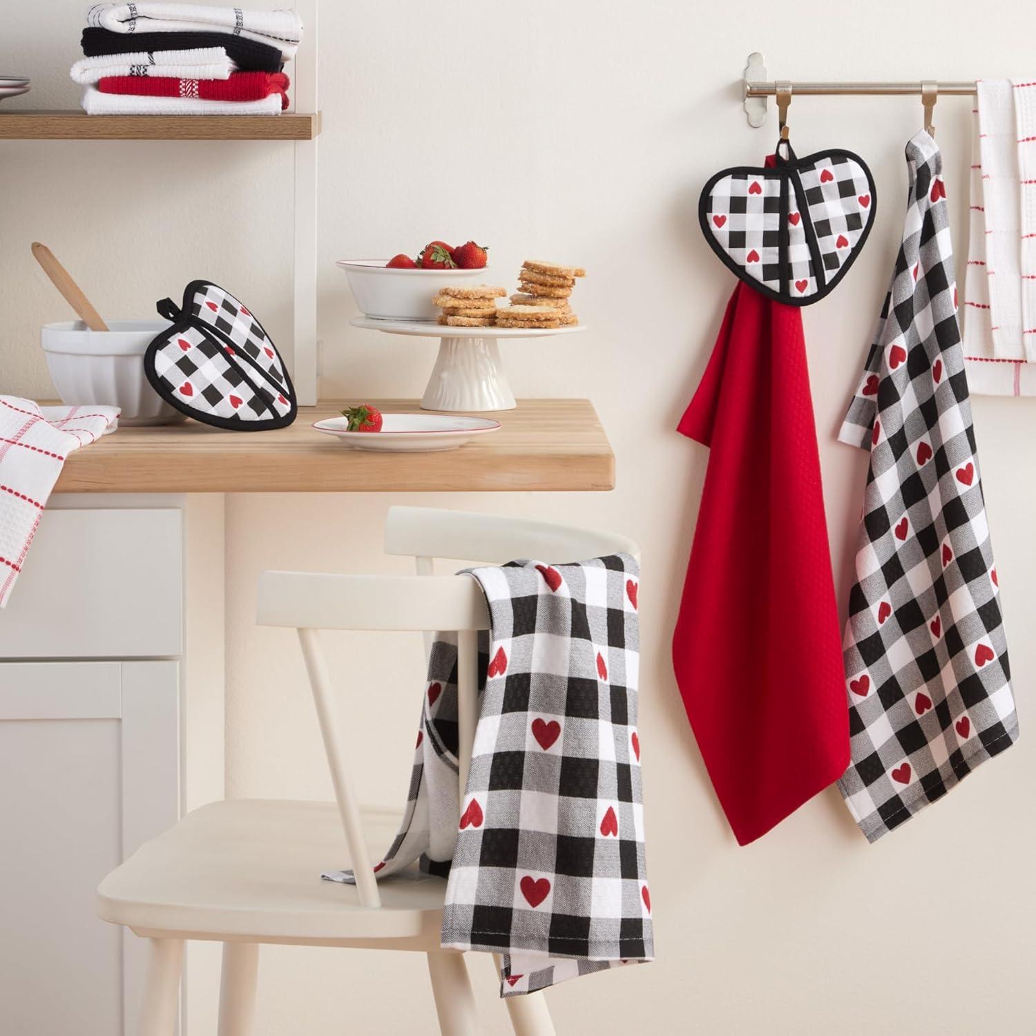 imageMartha Stewart Love Check Gingham Hearts Decorative Kitchen Towels 3Pack Set 100 Cotton Absorbent Valentines Day Dcor BlackWhiteRed 16x28