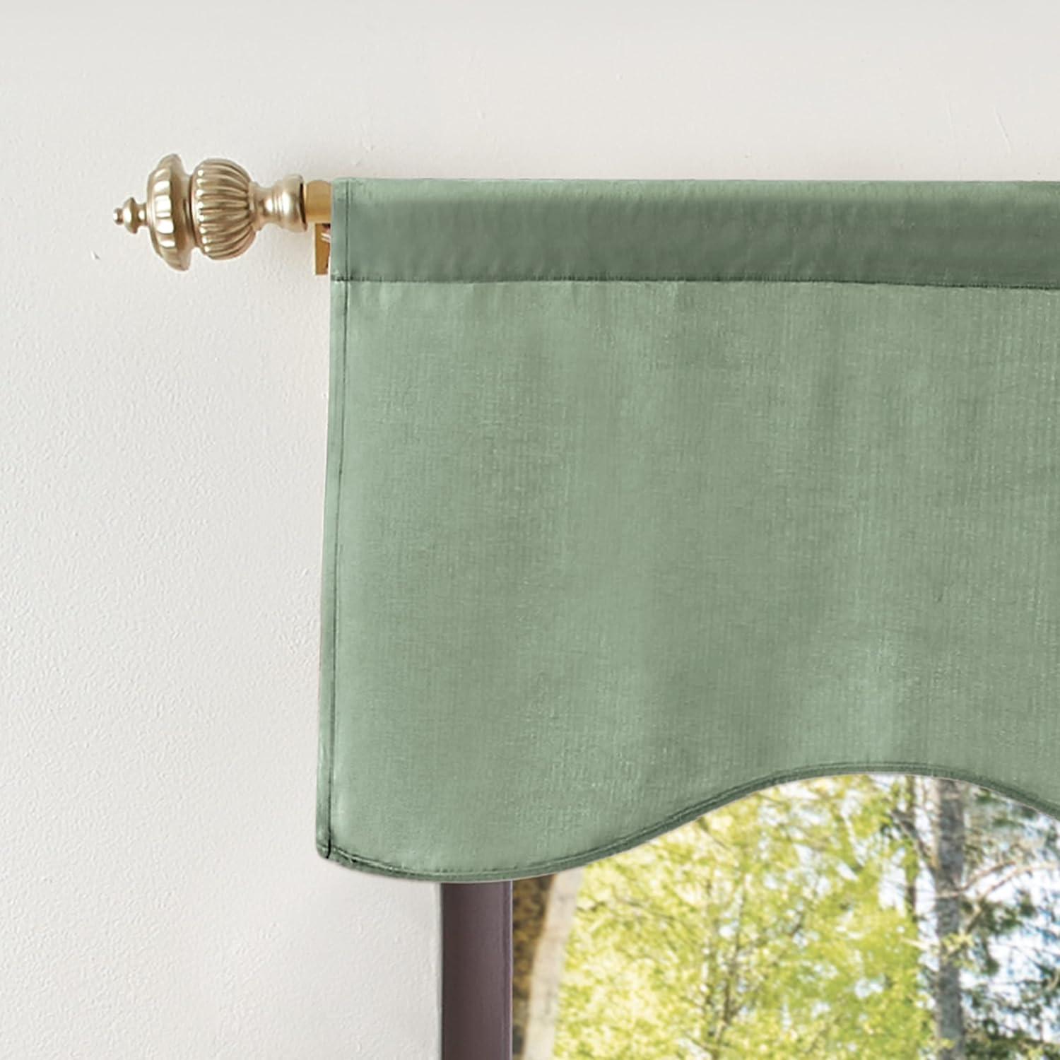 imageMartha Stewart Lucca Velvet Lined Scallop Window Curtain 50quot W x 18quot L Valance PomegranateGreen