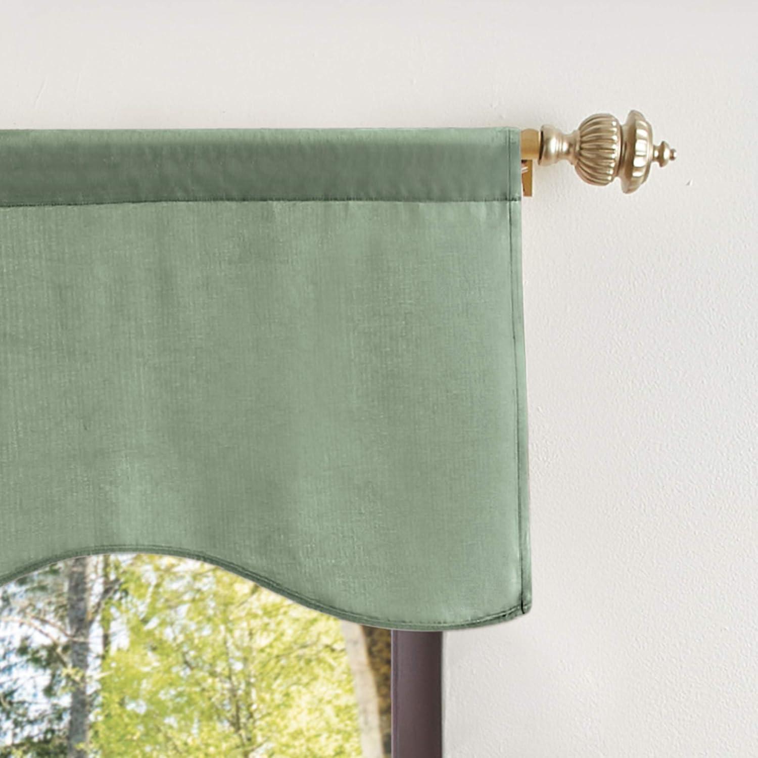 imageMartha Stewart Lucca Velvet Lined Scallop Window Curtain 50quot W x 18quot L Valance PomegranateGreen