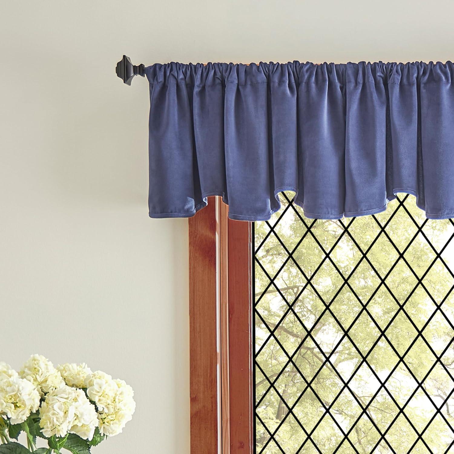 imageMartha Stewart Lucca Velvet Lined Scallop Window Curtain 50quot W x 18quot L Valance PomegranateNavy