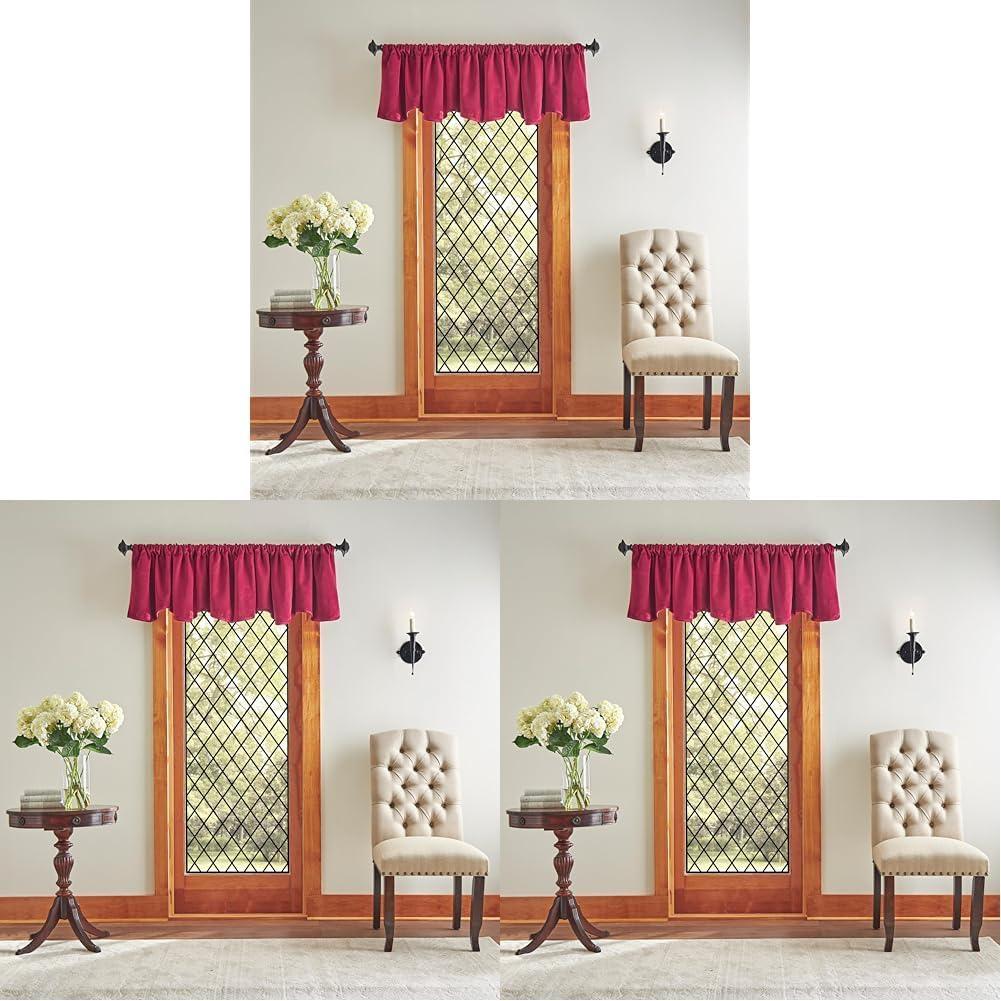 imageMartha Stewart Lucca Velvet Lined Scallop Window Curtain 50quot W x 18quot L Valance PomegranatePomegranate