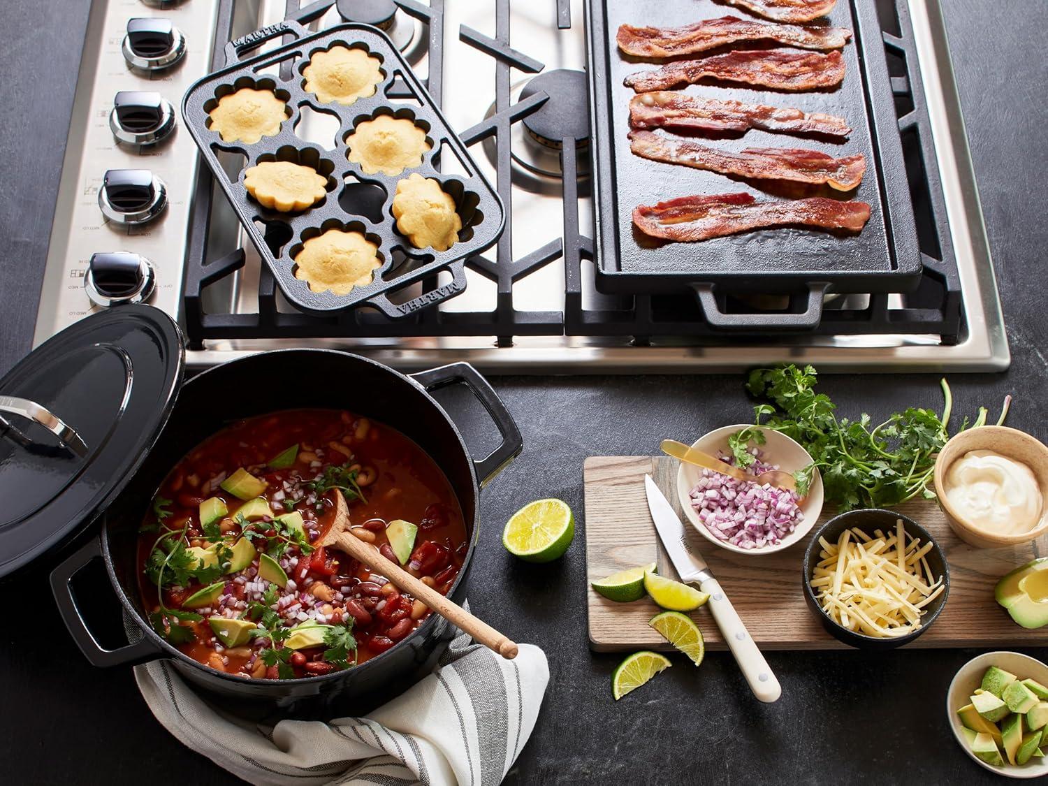 imageMartha Stewart Martha 6Cup Heart Shaped PreSeasoned Cast Iron Mold PanBlack