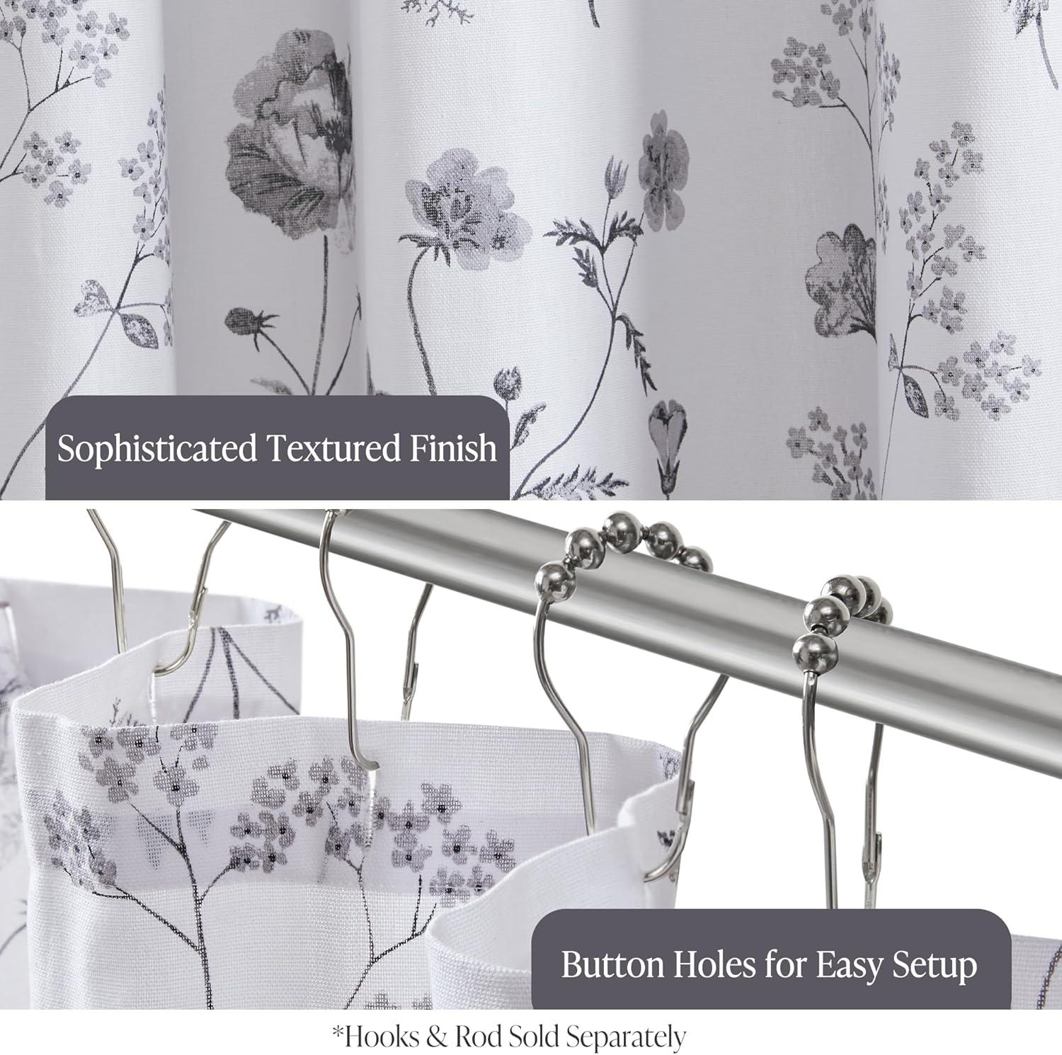 imageMartha Stewart Marthas Garden Shower Curtain Botanical Floral Print Cotton Shower Curtain for Bathroom Spa Quality Modern Shower Curtains Standard Size 72x72 BlueGarden Black