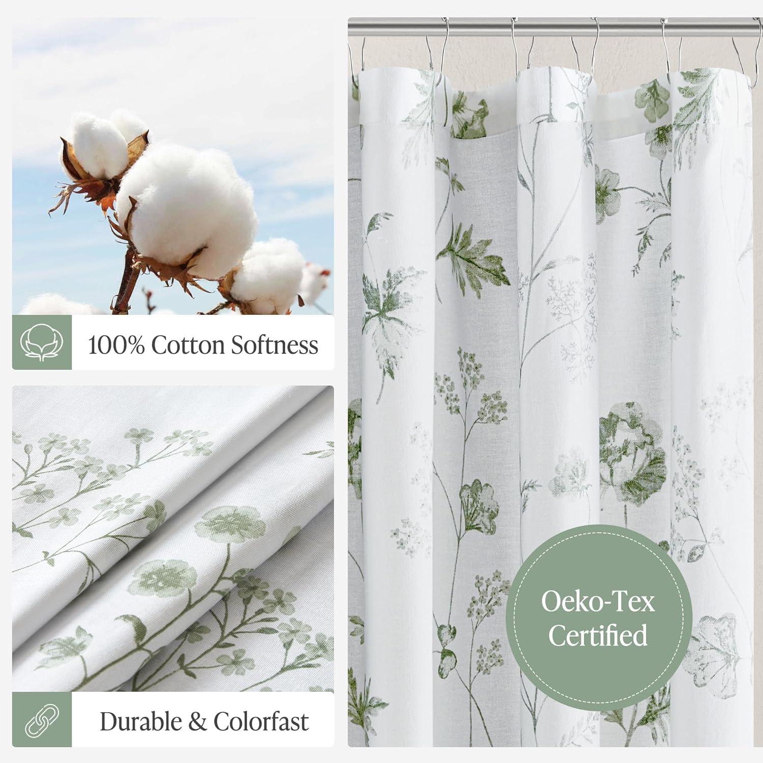 imageMartha Stewart Marthas Garden Shower Curtain Botanical Floral Print Cotton Shower Curtain for Bathroom Spa Quality Modern Shower Curtains Standard Size 72x72 BlueGarden Green