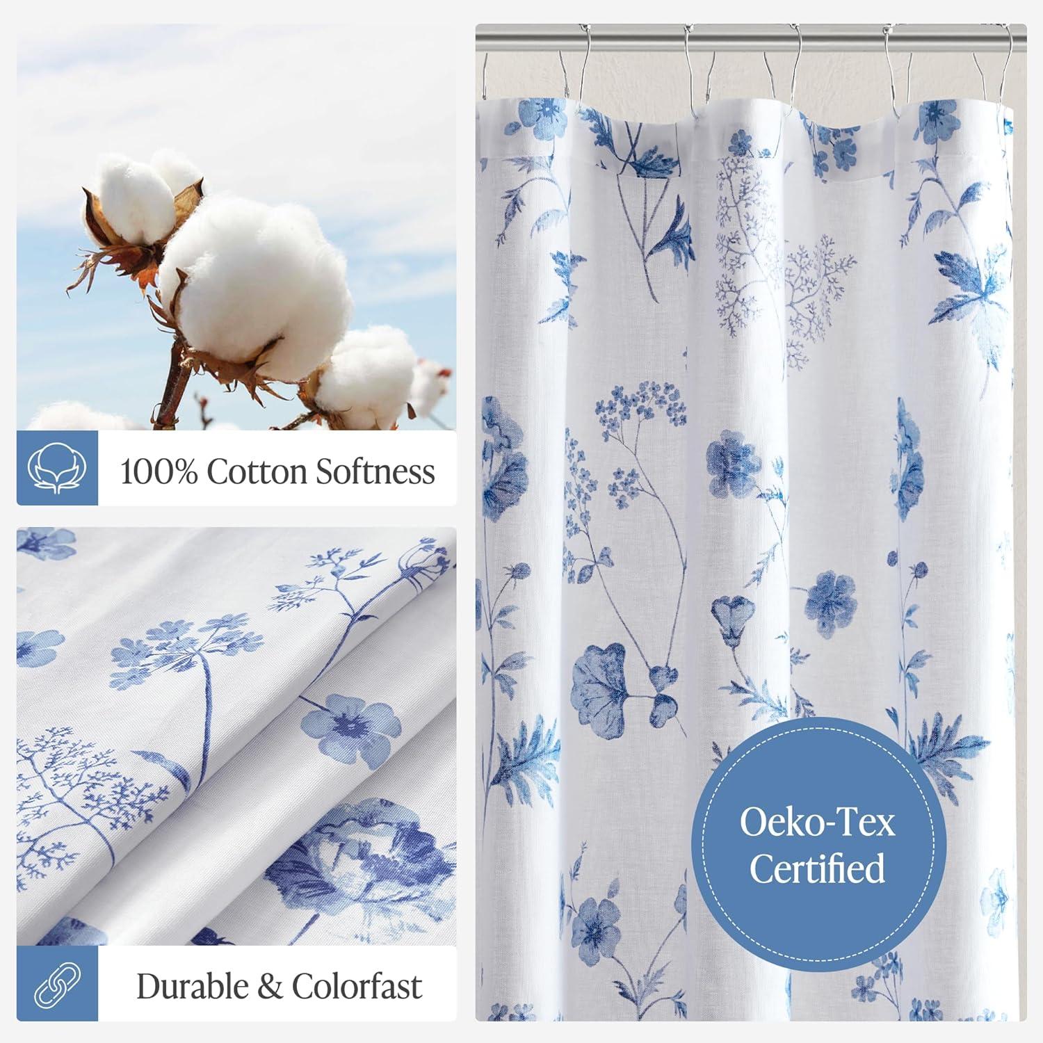 imageMartha Stewart Marthas Garden Shower Curtain Botanical Floral Print Cotton Shower Curtain for Bathroom Spa Quality Modern Shower Curtains Standard Size 72x72 BlueGarden Blue